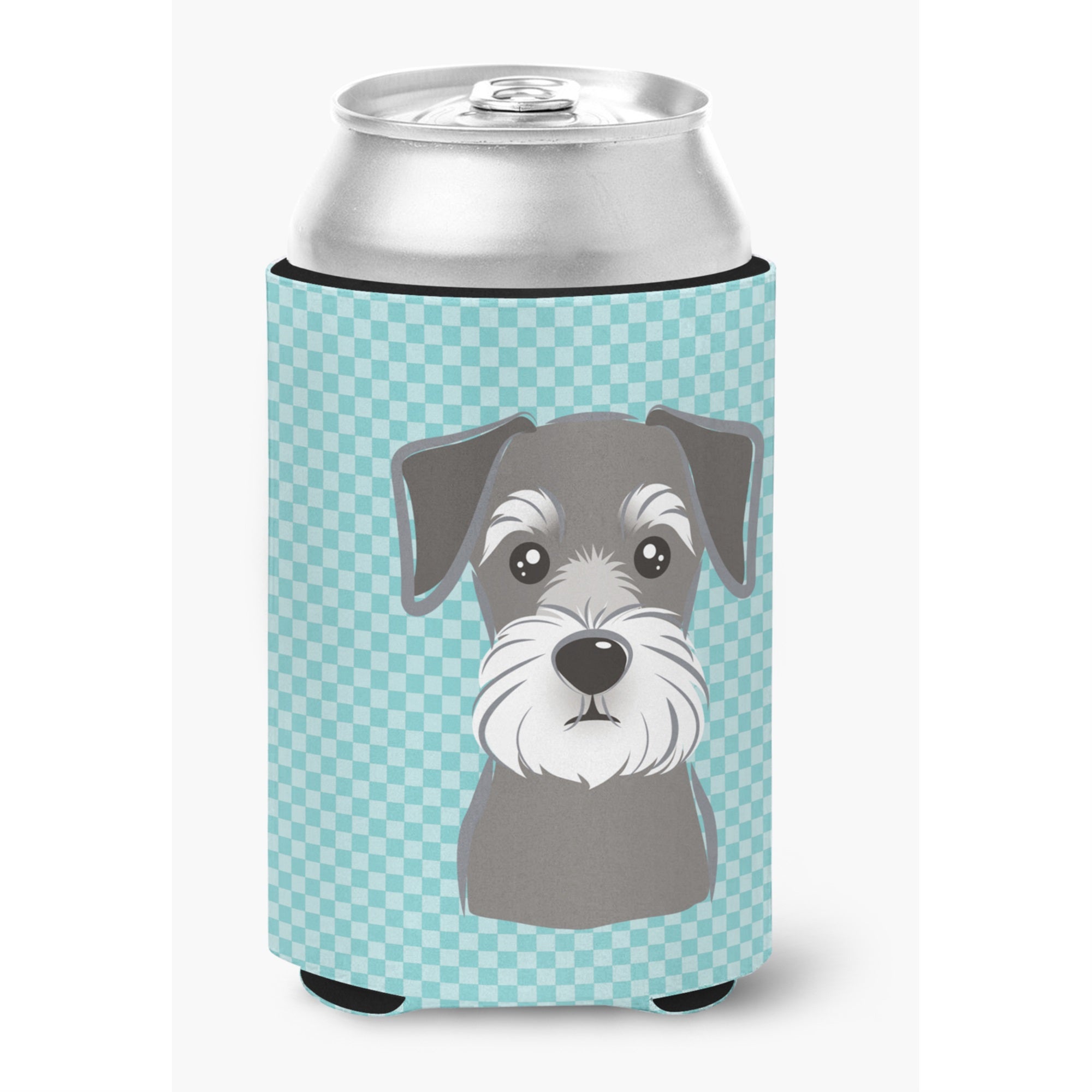 Checkerboard Blue Schnauzer Can Or Bottle Hugger