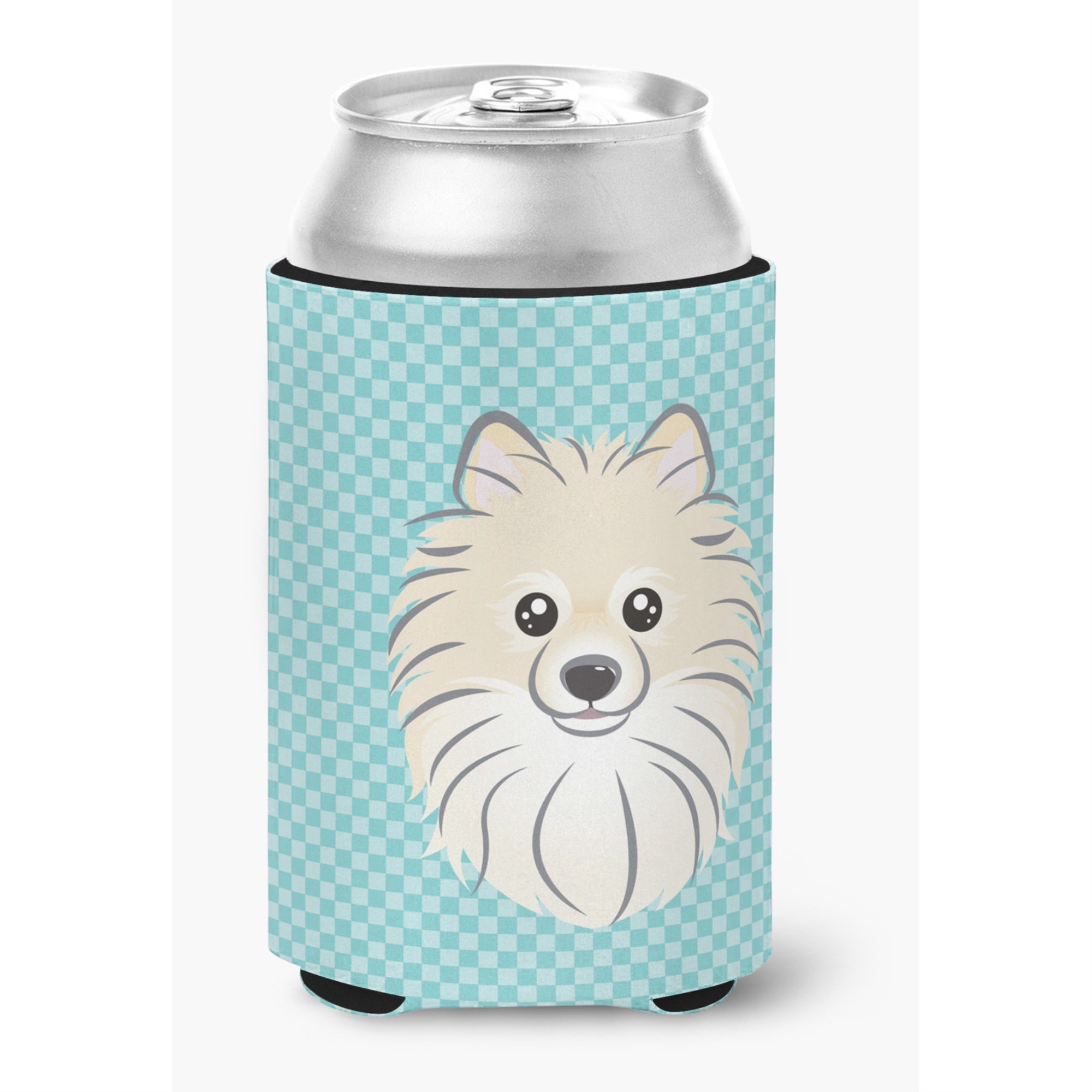 Checkerboard Blue Pomeranian Can Or Bottle Hugger