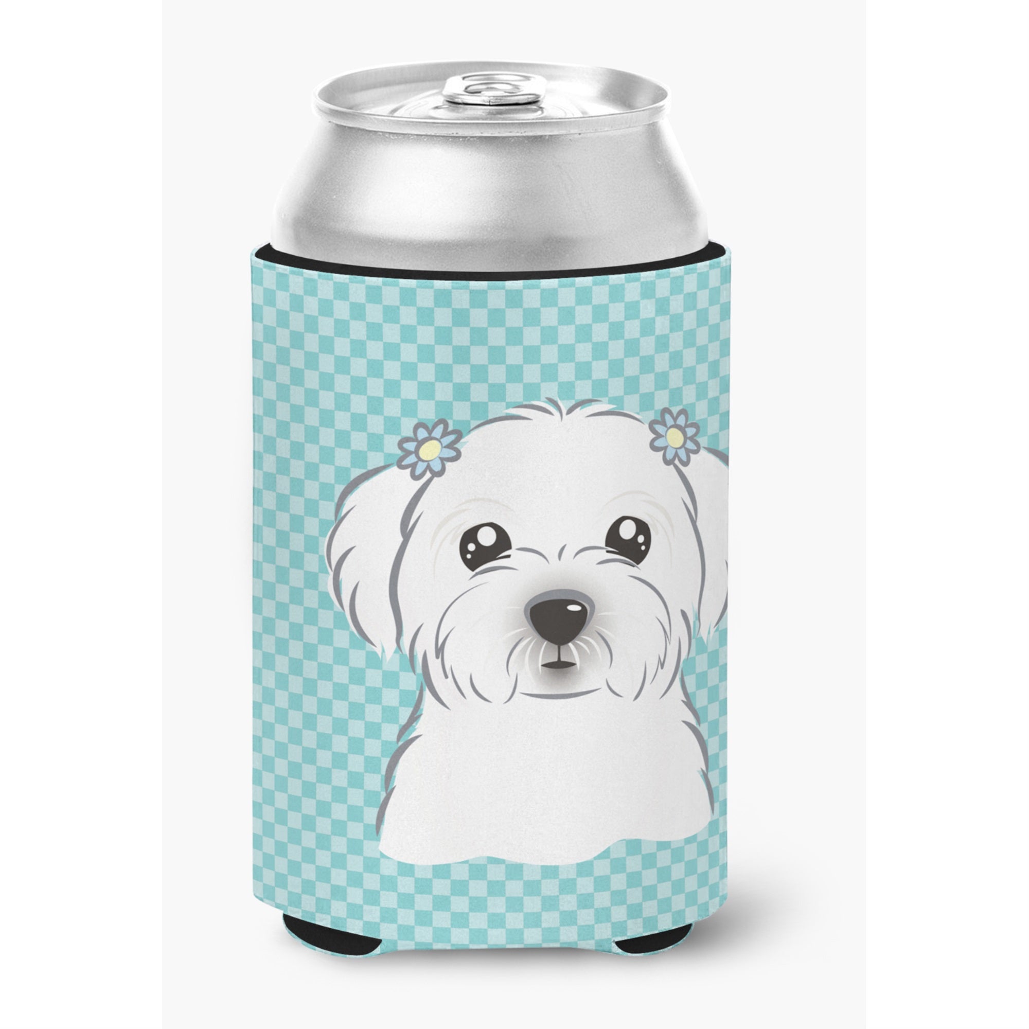 Checkerboard Blue Maltese Can Or Bottle Hugger