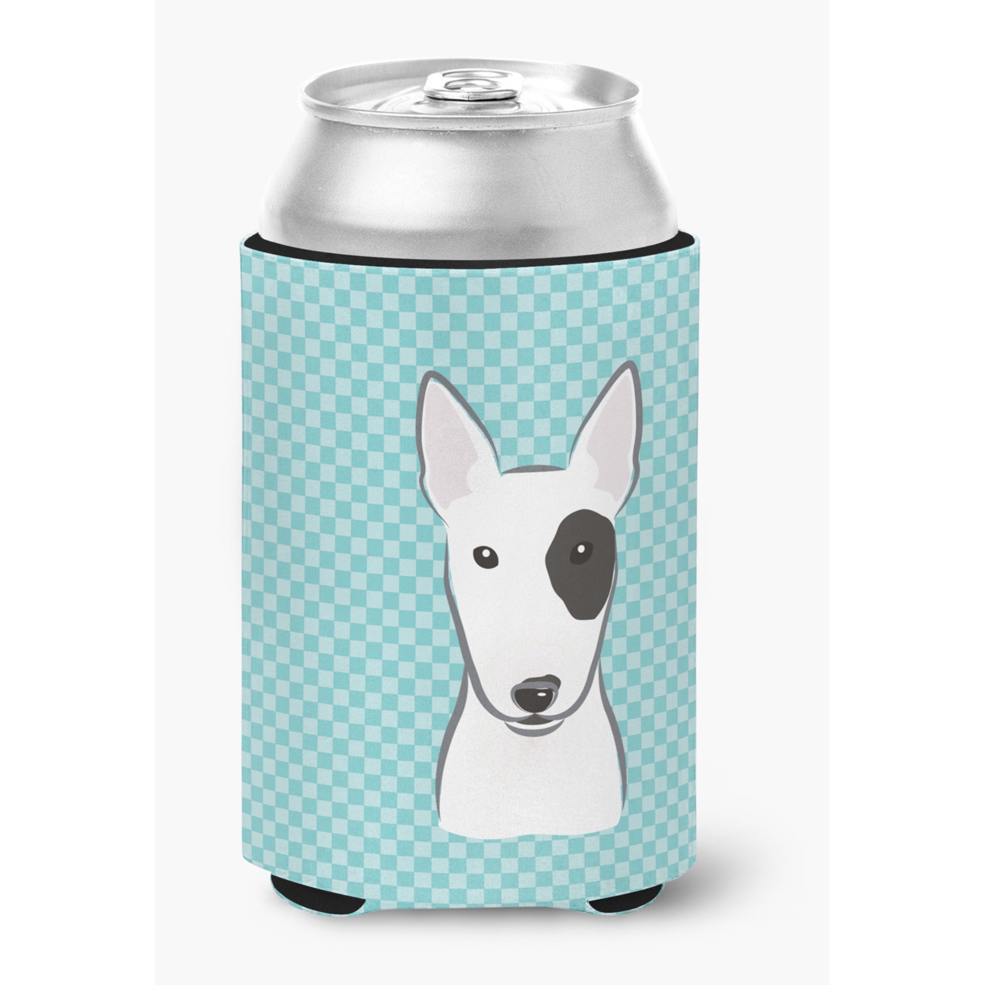 Checkerboard Blue Bull Terrier Can Or Bottle Hugger