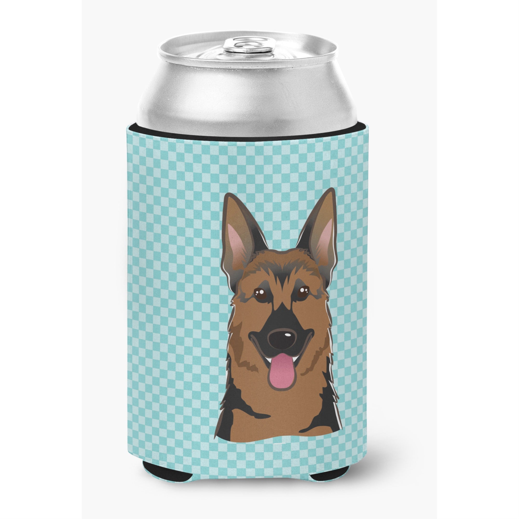 Checkerboard Blue German Shepherd Can Or Bottle Hugger