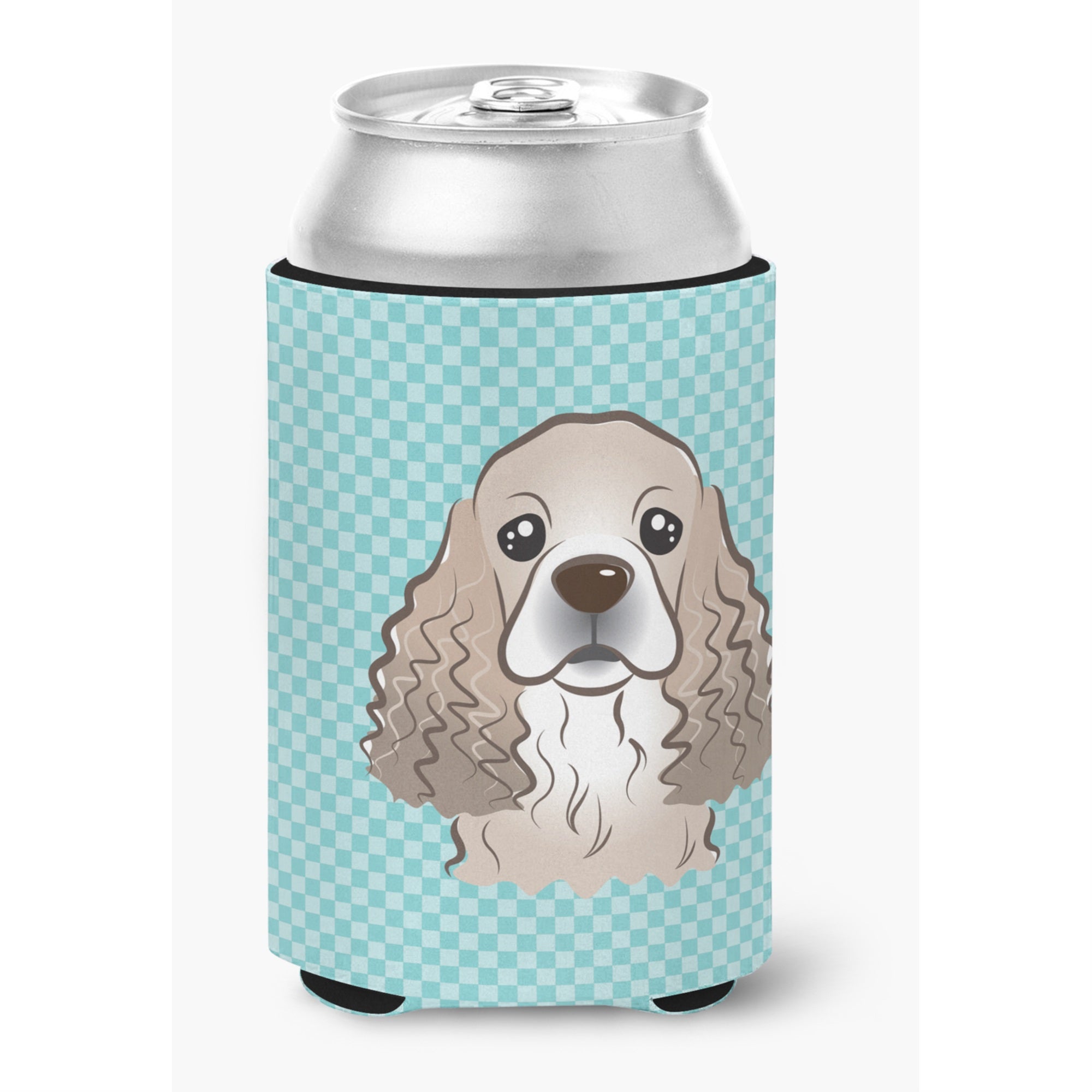 Checkerboard Blue Cocker Spaniel Can Or Bottle Hugger