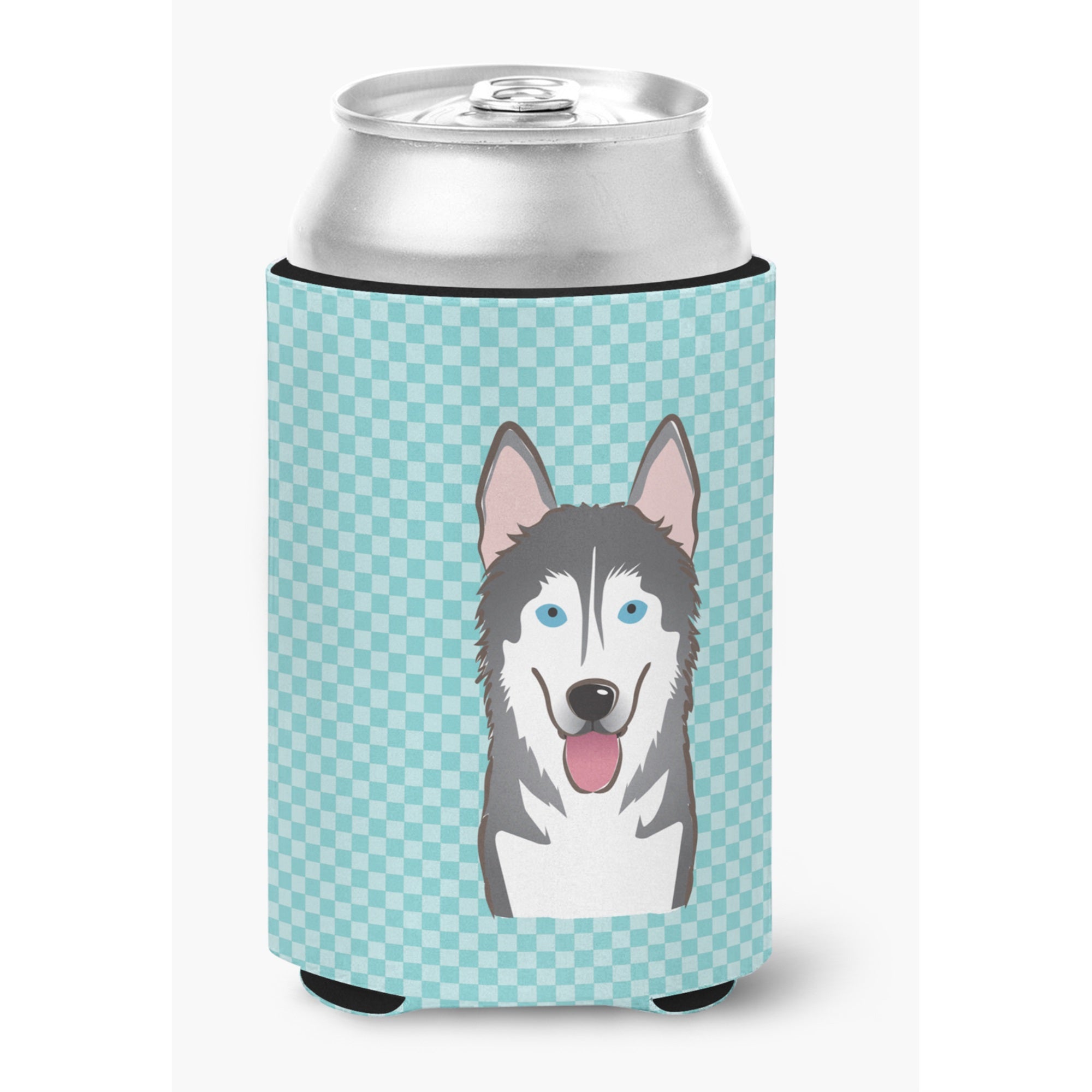 Checkerboard Blue Alaskan Malamute Can Or Bottle Hugger