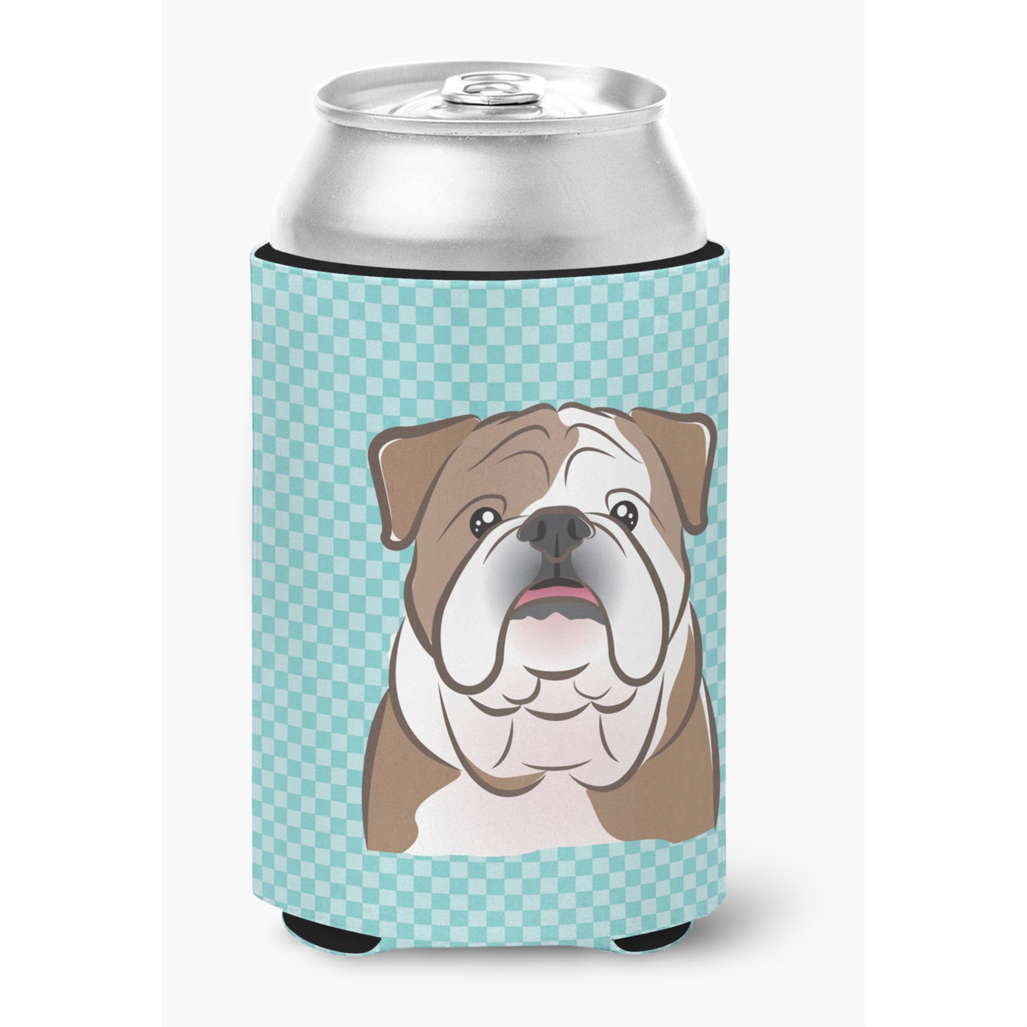Checkerboard Blue English Bulldog  Can Or Bottle Hugger