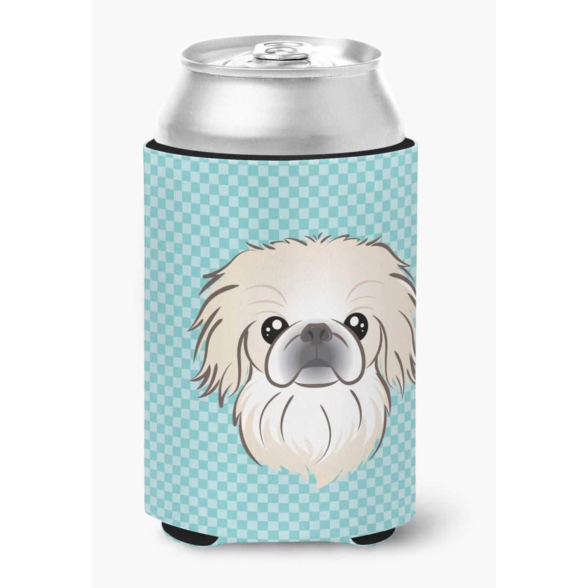 Checkerboard Blue Pekingese Can Or Bottle Hugger
