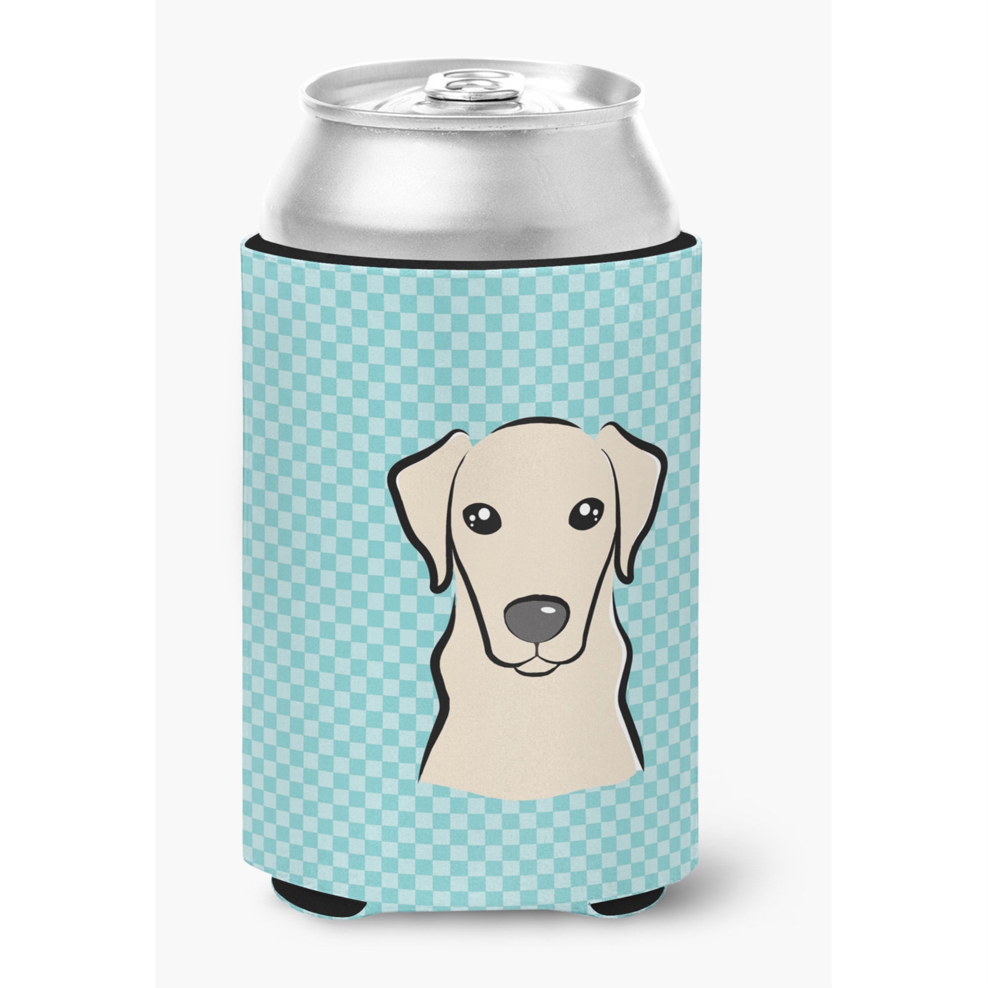 Checkerboard Blue Yellow Labrador Can Or Bottle Hugger