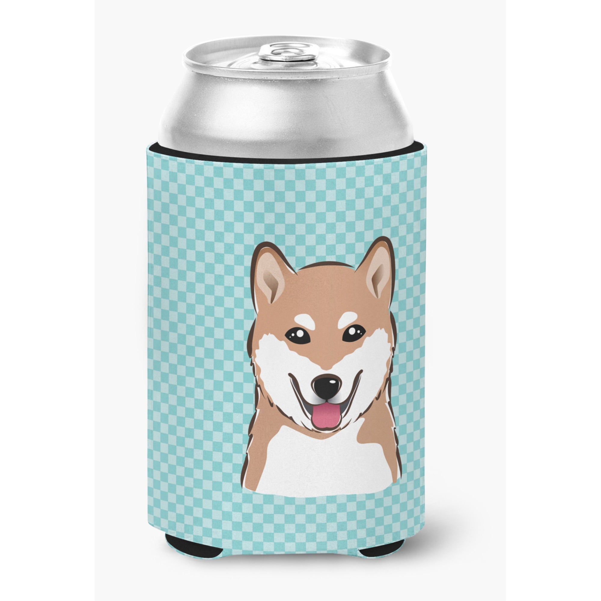 Checkerboard Blue Shiba Inu Can Or Bottle Hugger