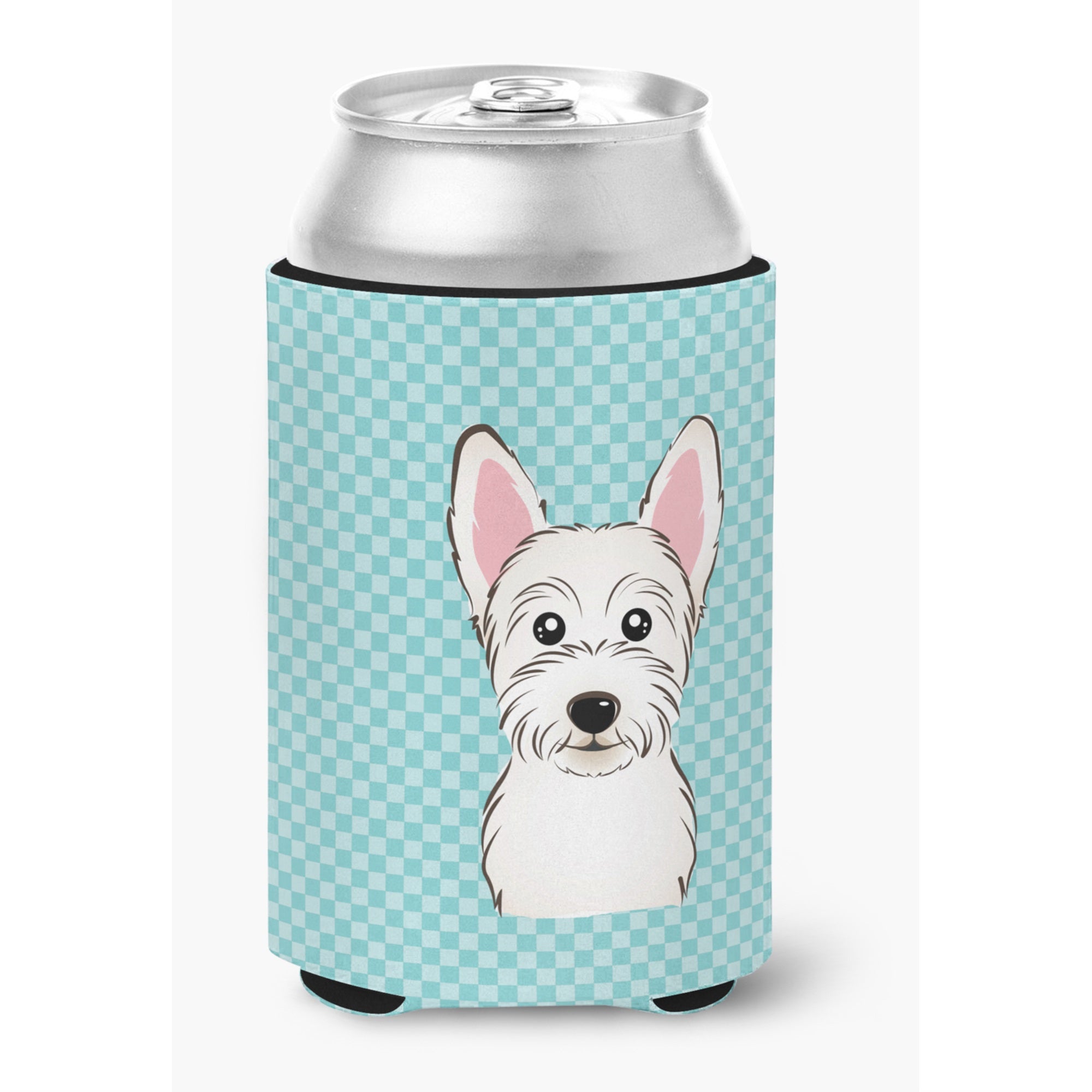 Checkerboard Blue Westie Can Or Bottle Hugger