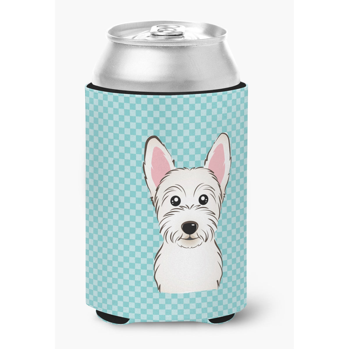 Checkerboard Blue Westie Can Or Bottle Hugger