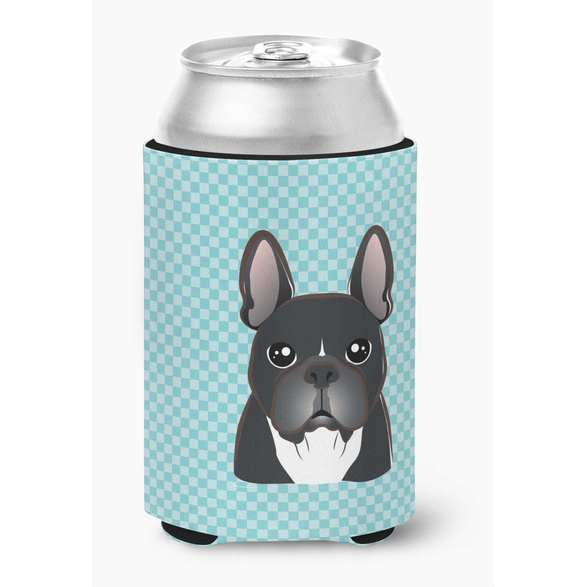 Checkerboard Blue French Bulldog Can Or Bottle Hugger