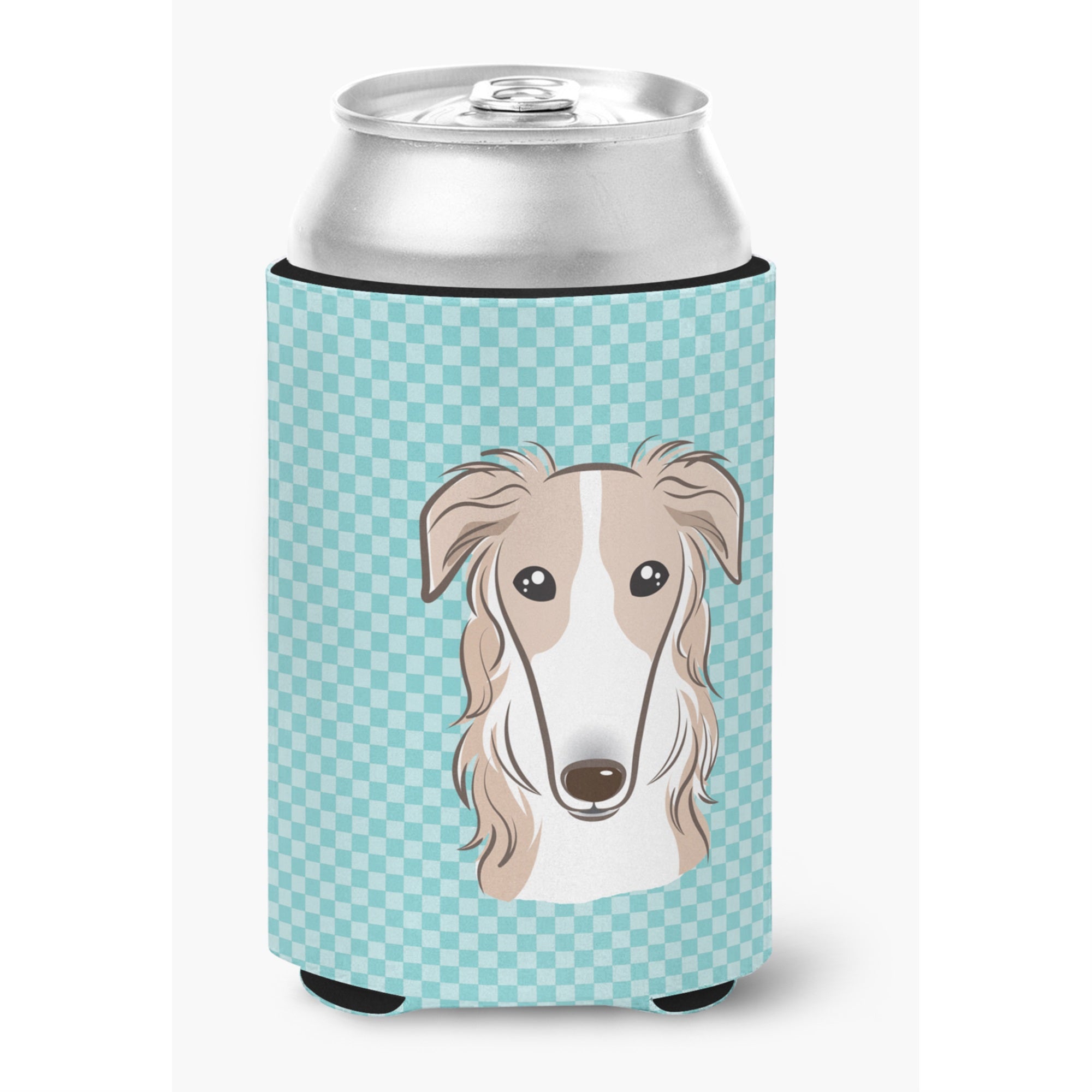 Checkerboard Blue Borzoi Can Or Bottle Hugger