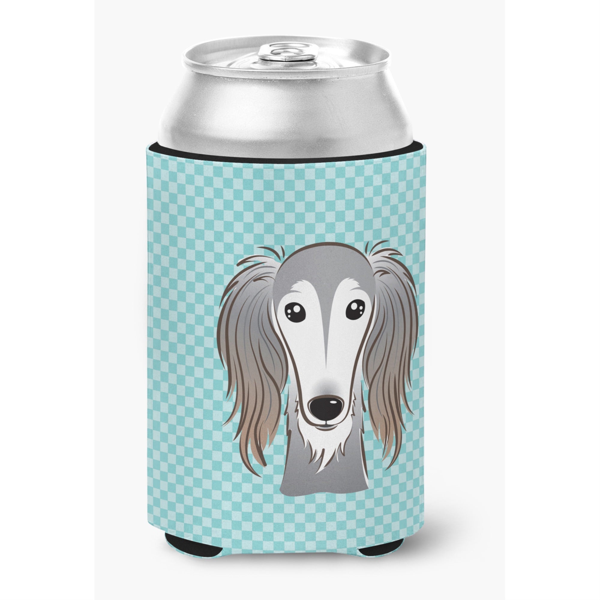 Checkerboard Blue Saluki Can Or Bottle Hugger