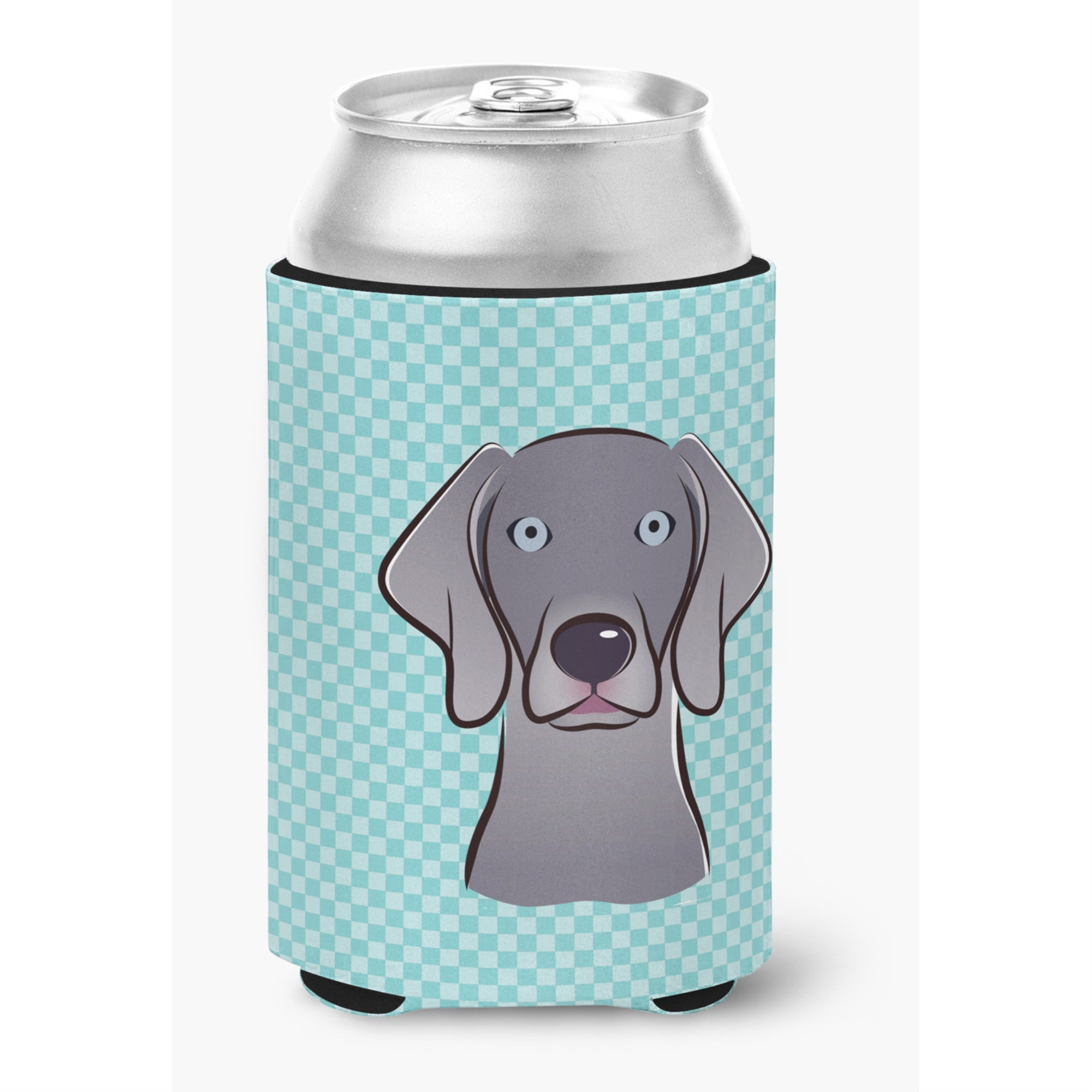 Checkerboard Blue Weimaraner Can Or Bottle Hugger