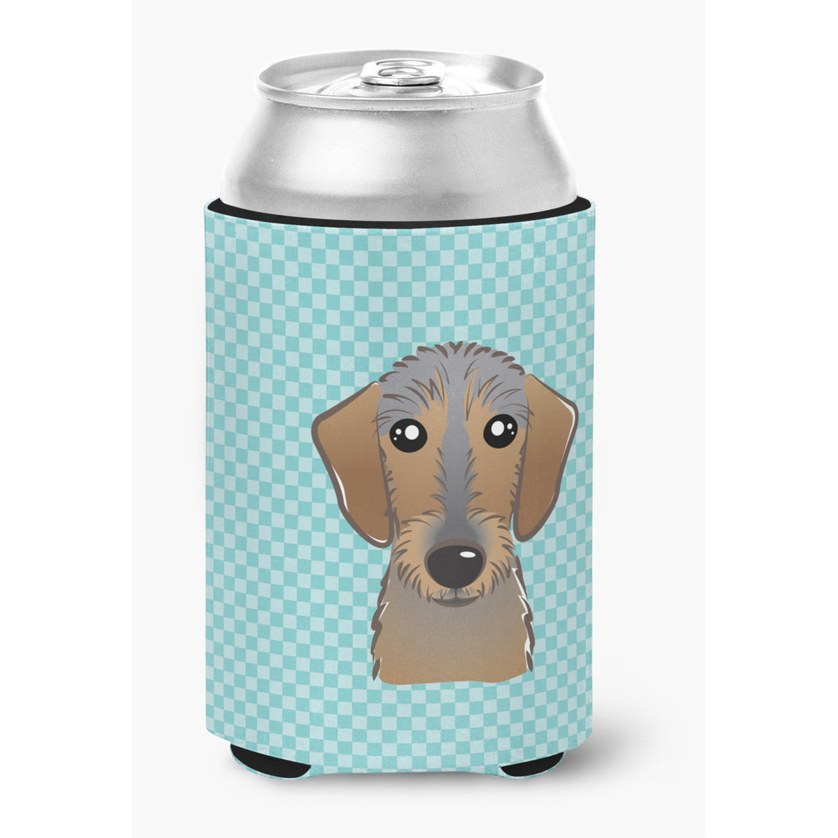 Checkerboard Blue Wirehaired Dachshund Can Or Bottle Hugger