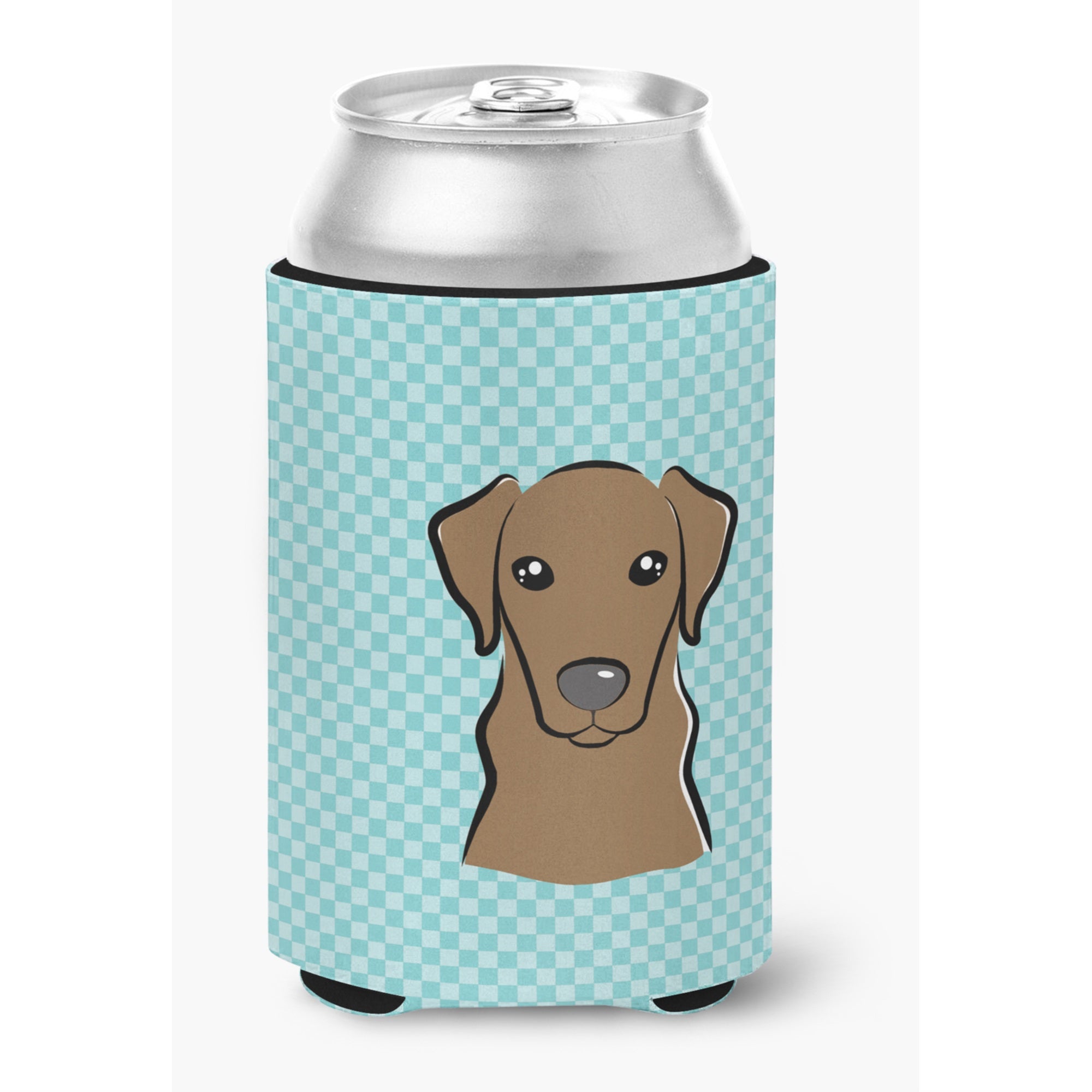 Checkerboard Blue Chocolate Labrador Can Or Bottle Hugger
