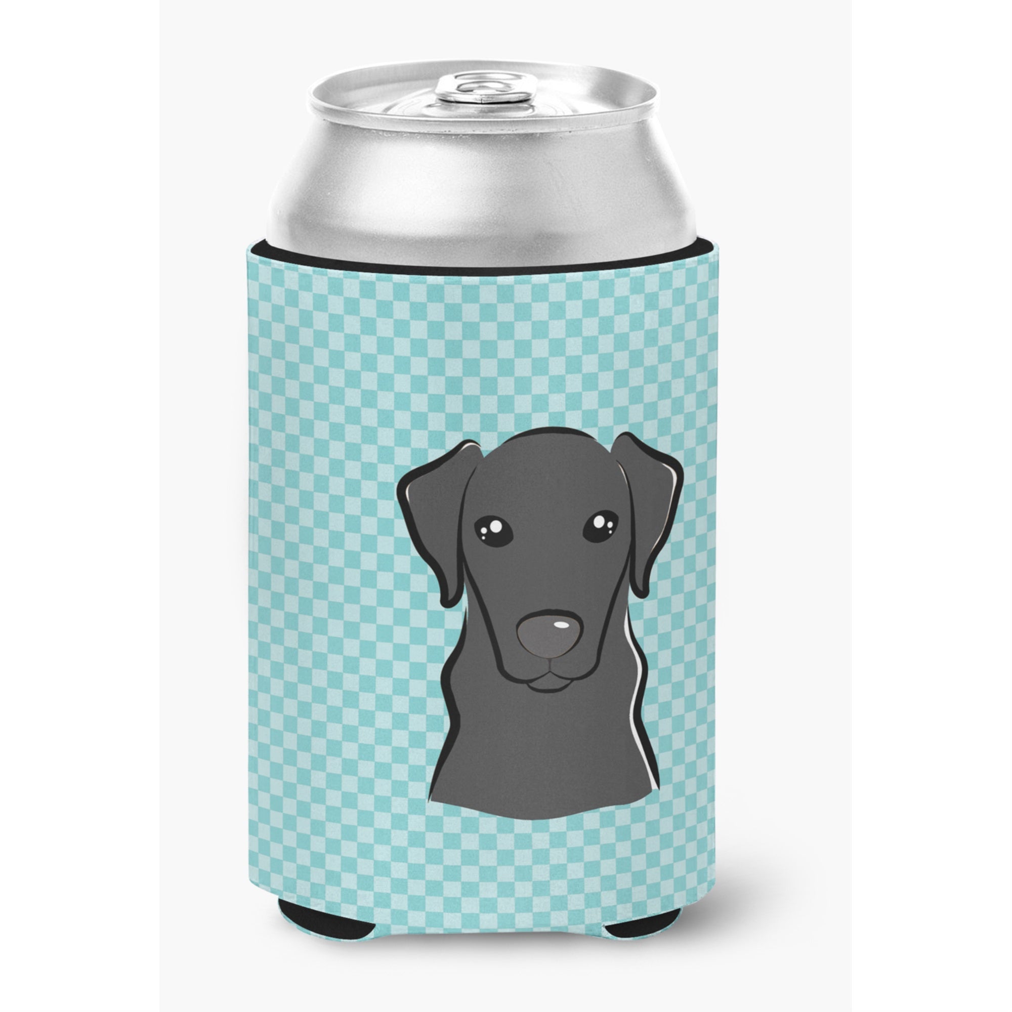 Checkerboard Blue Black Labrador Can Or Bottle Hugger