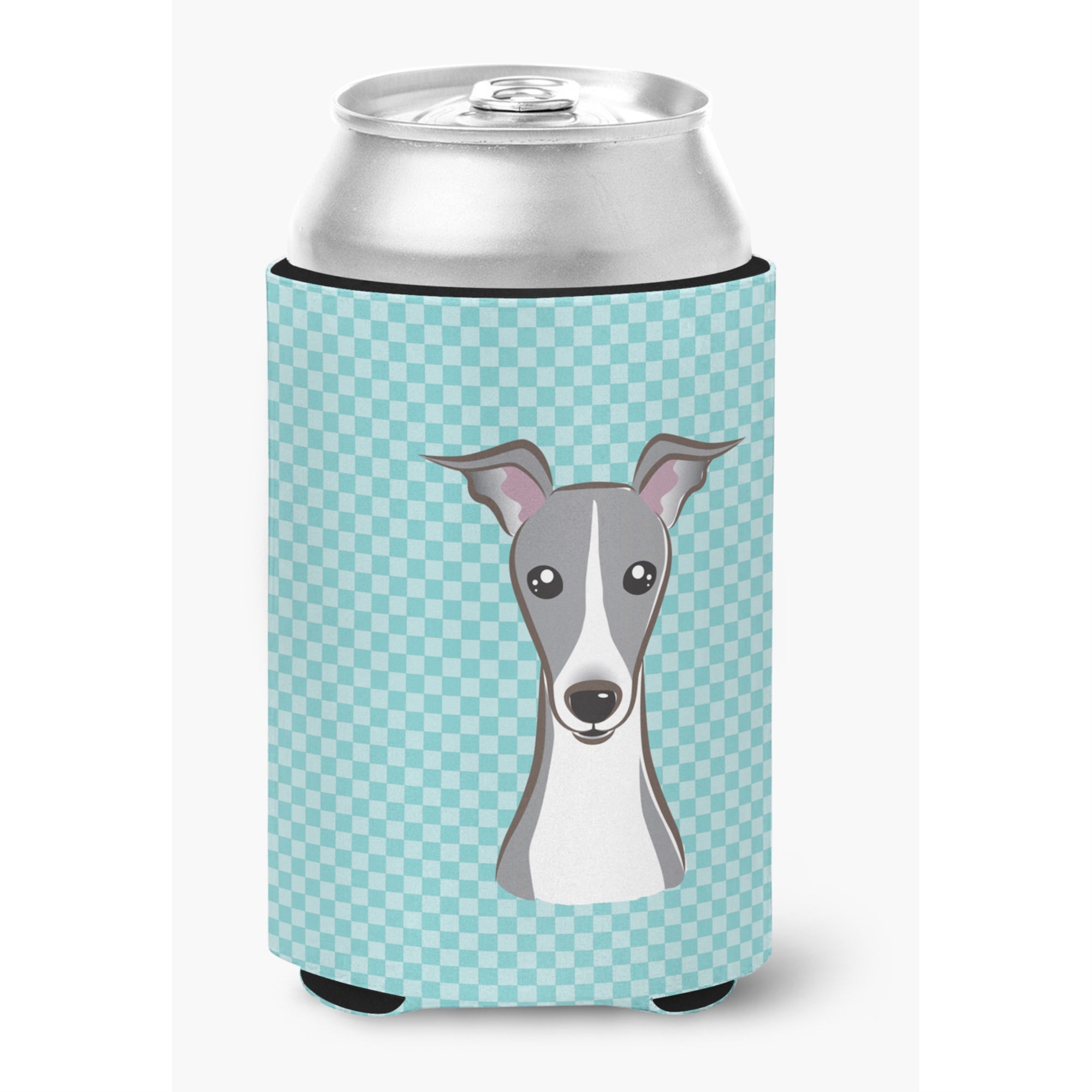 Checkerboard Blue Italian Greyhound Can Or Bottle Hugger