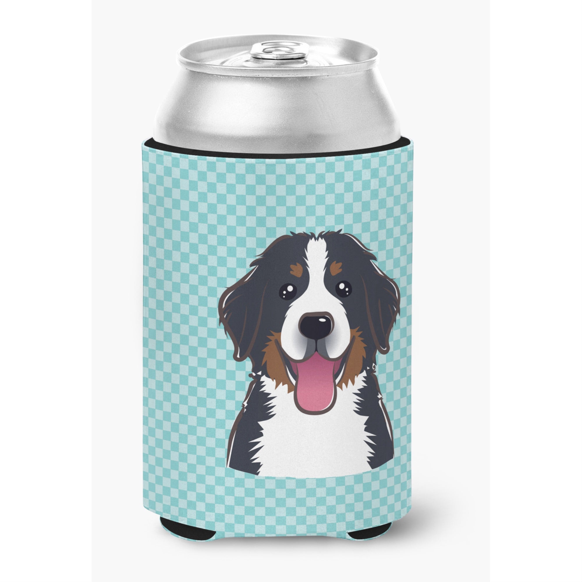 Checkerboard Blue Bernese Mountain Dog Can Or Bottle Hugger