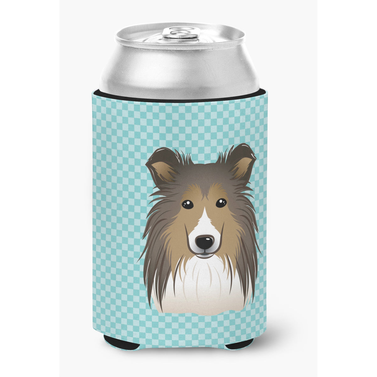Checkerboard Blue Sheltie Can Or Bottle Hugger