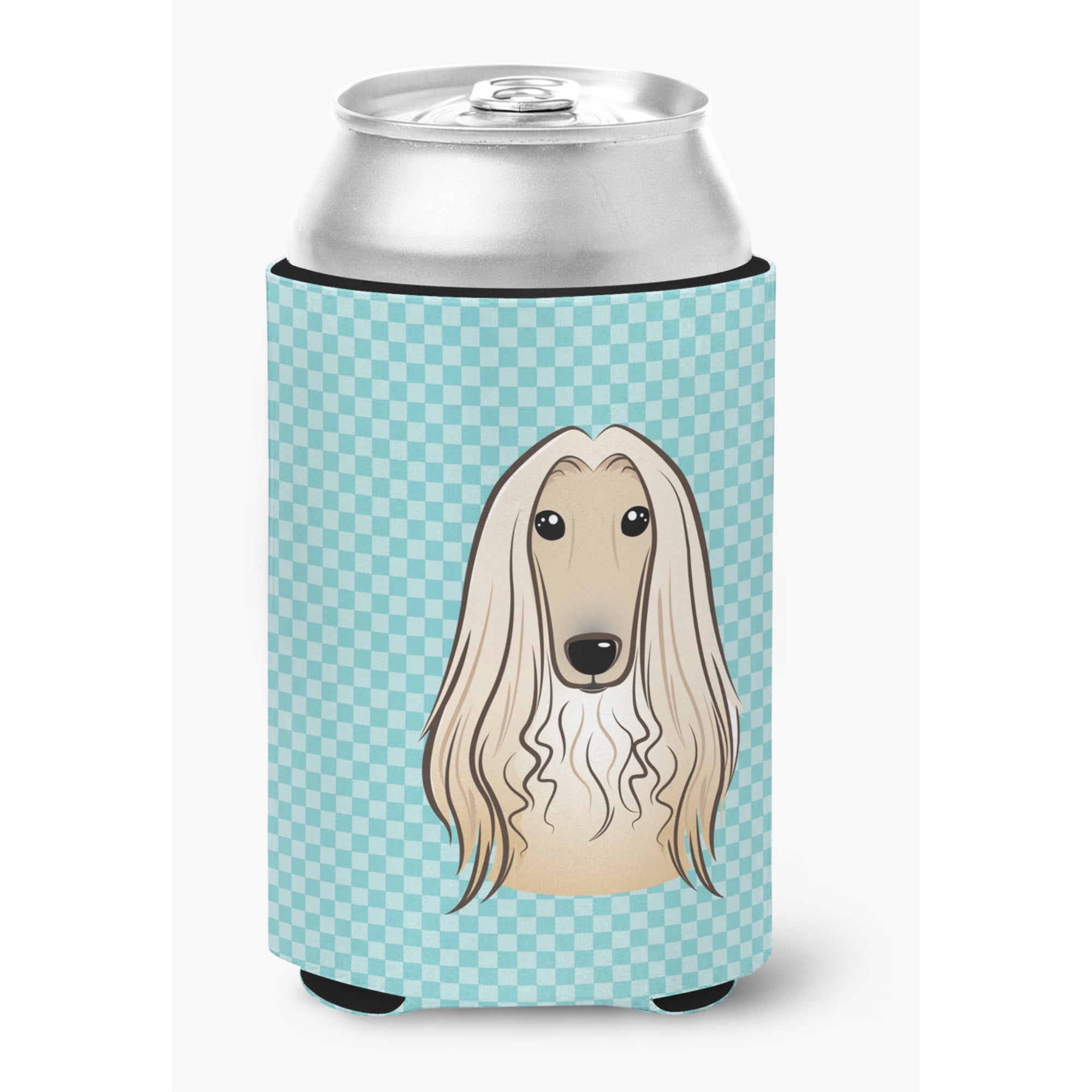 Checkerboard Blue Afghan Hound Can Or Bottle Hugger