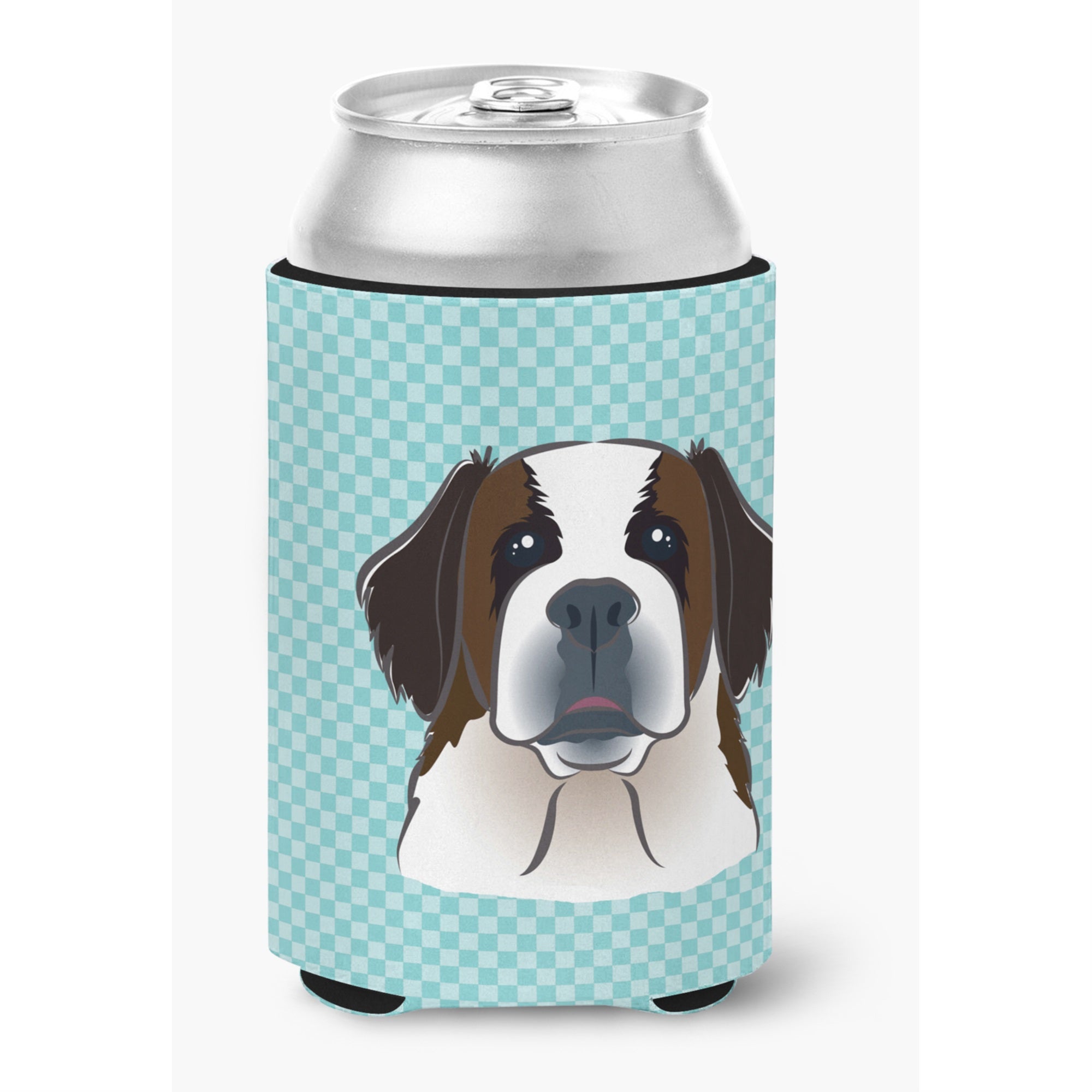 Checkerboard Blue Saint Bernard Can Or Bottle Hugger