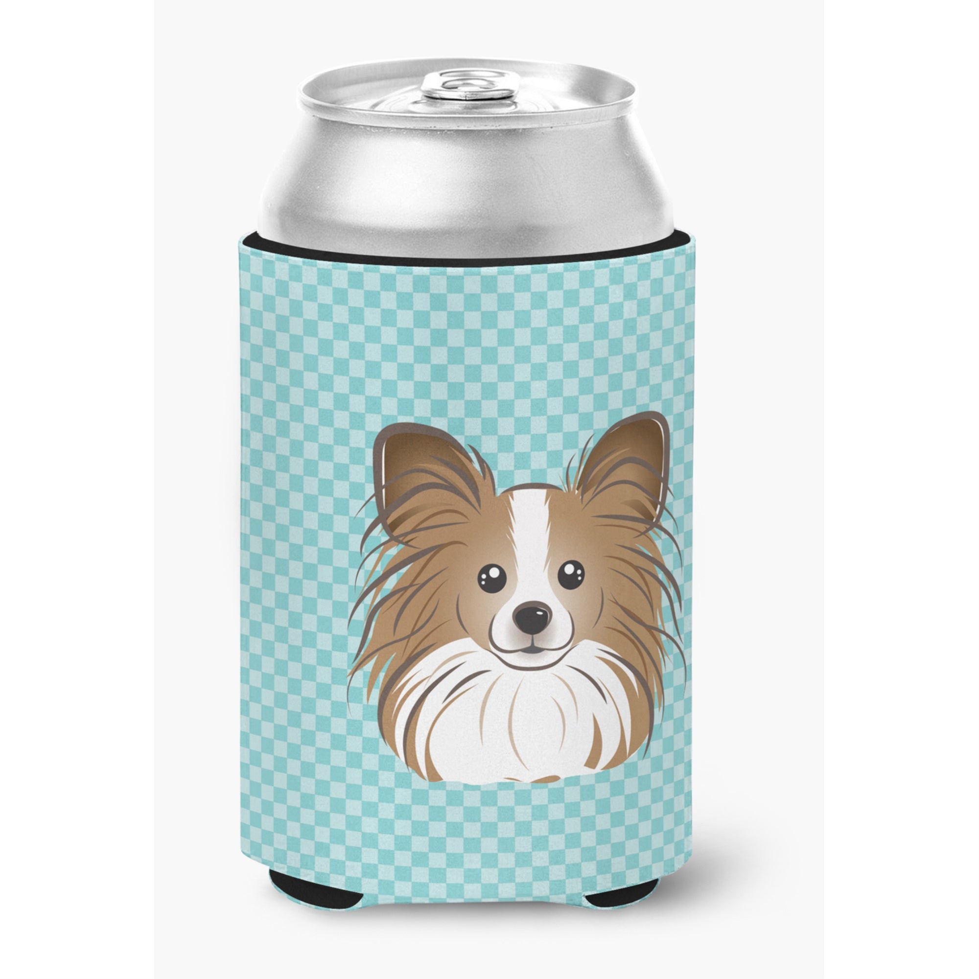 Checkerboard Blue Papillon Can Or Bottle Hugger