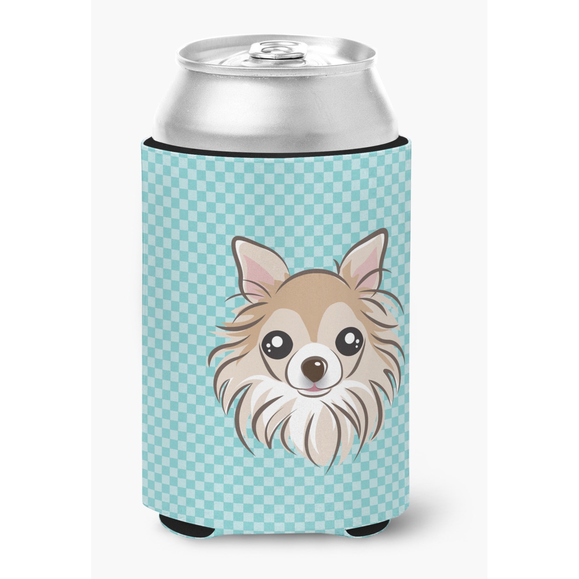Checkerboard Blue Chihuahua Can Or Bottle Hugger