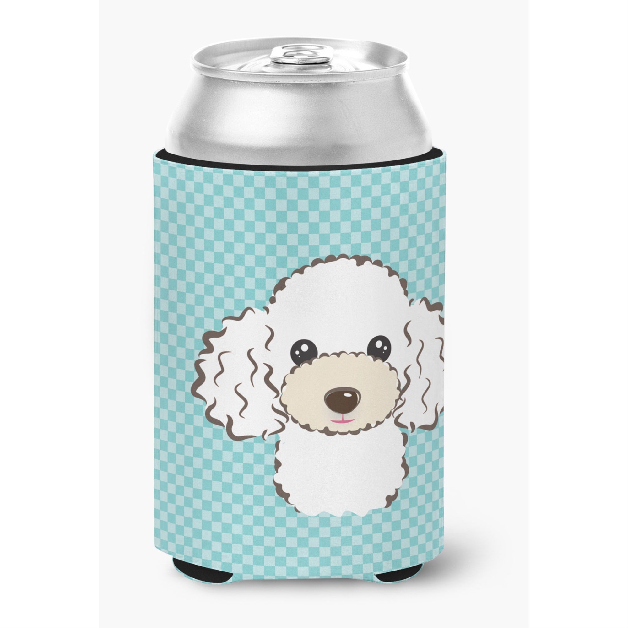 Checkerboard Blue White Poodle Can Or Bottle Hugger