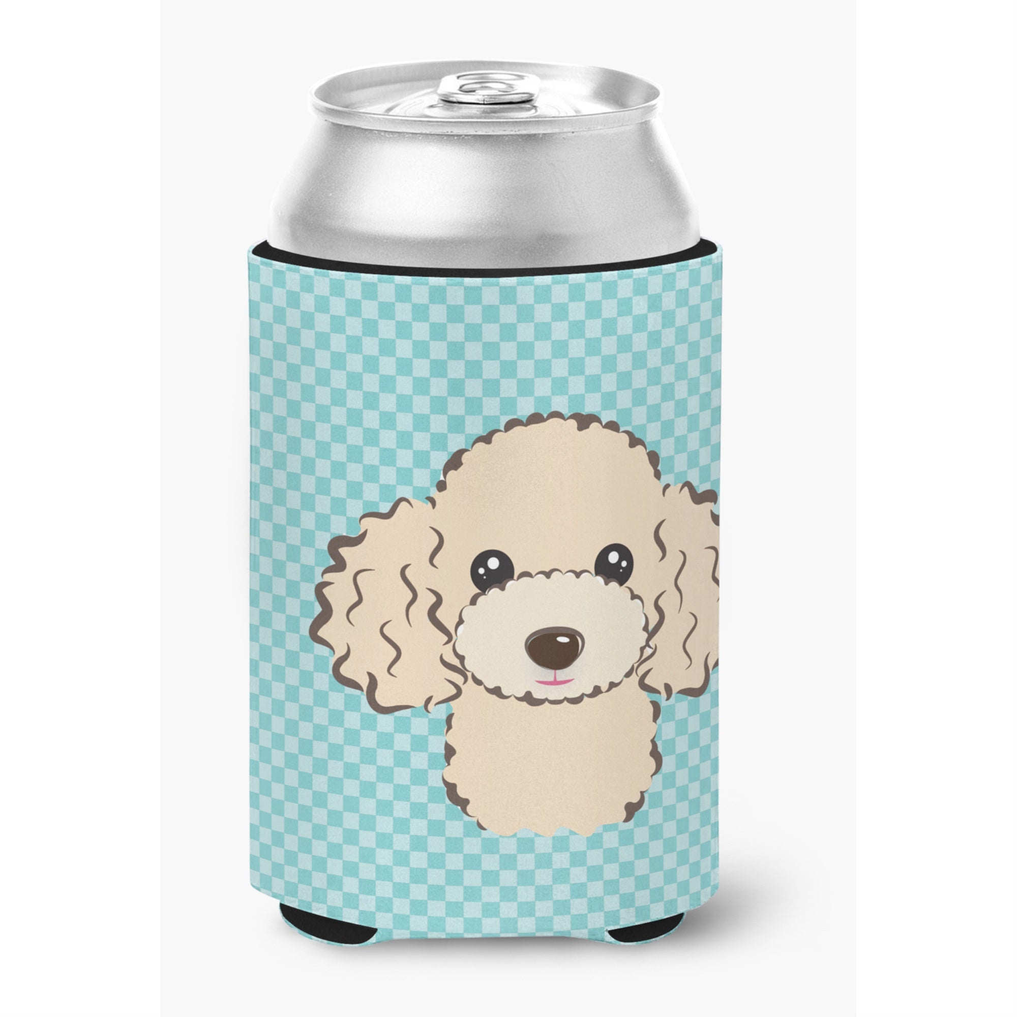 Checkerboard Blue Buff Poodle Can Or Bottle Hugger