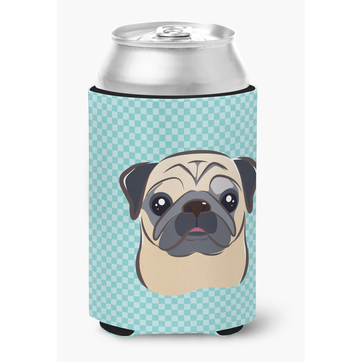 Checkerboard Blue Fawn Pug Can Or Bottle Hugger