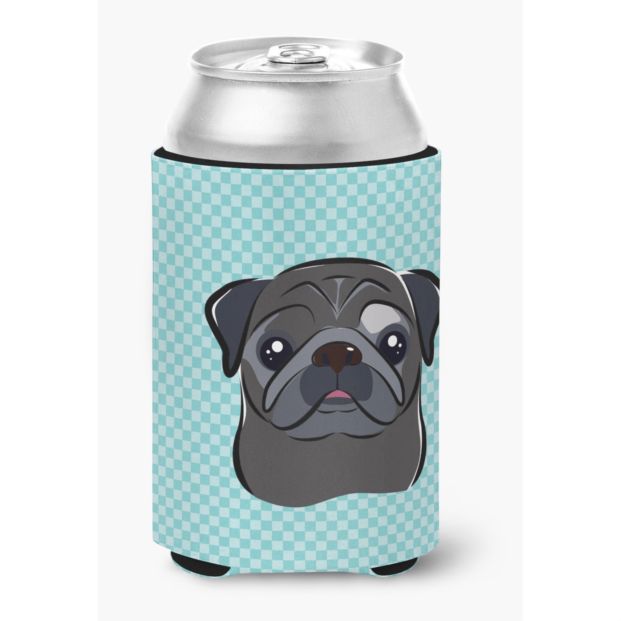 Checkerboard Blue Black Pug Can Or Bottle Hugger