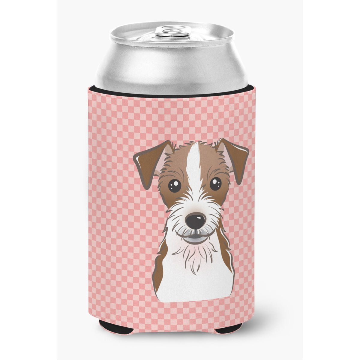 Checkerboard Pink Jack Russell Terrier Can Or Bottle Hugger