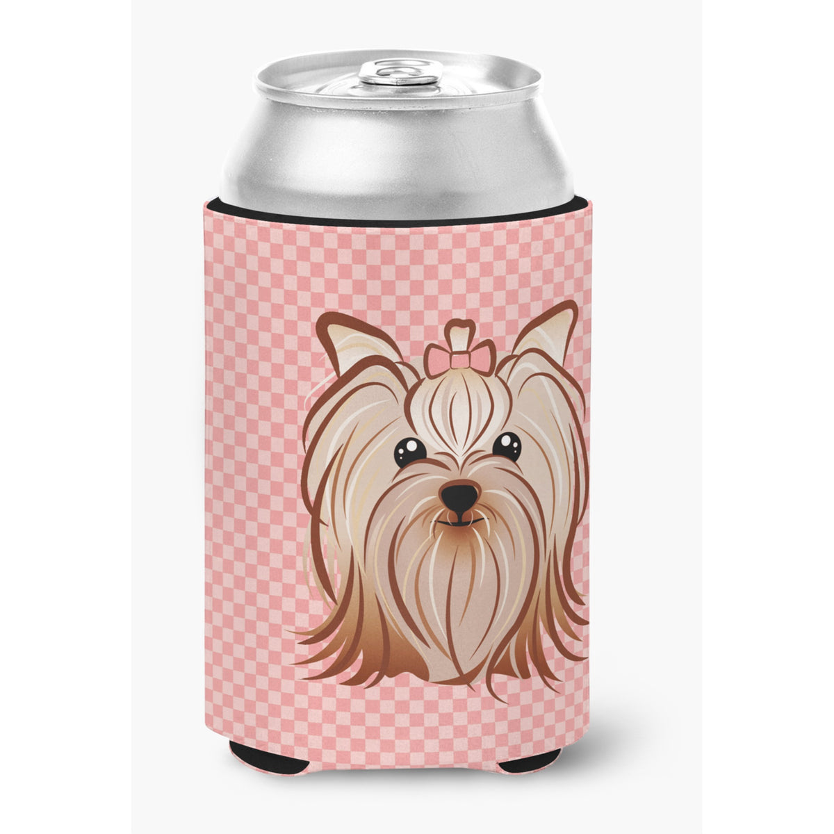 Checkerboard Pink Yorkie Yorkishire Terrier Can Or Bottle Hugger