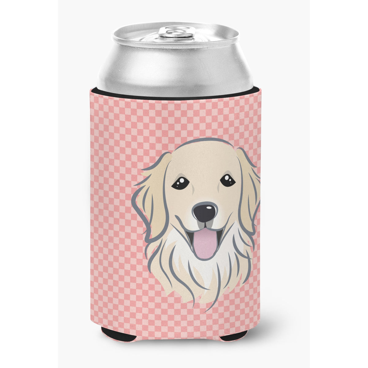 Checkerboard Pink Golden Retriever Can Or Bottle Hugger