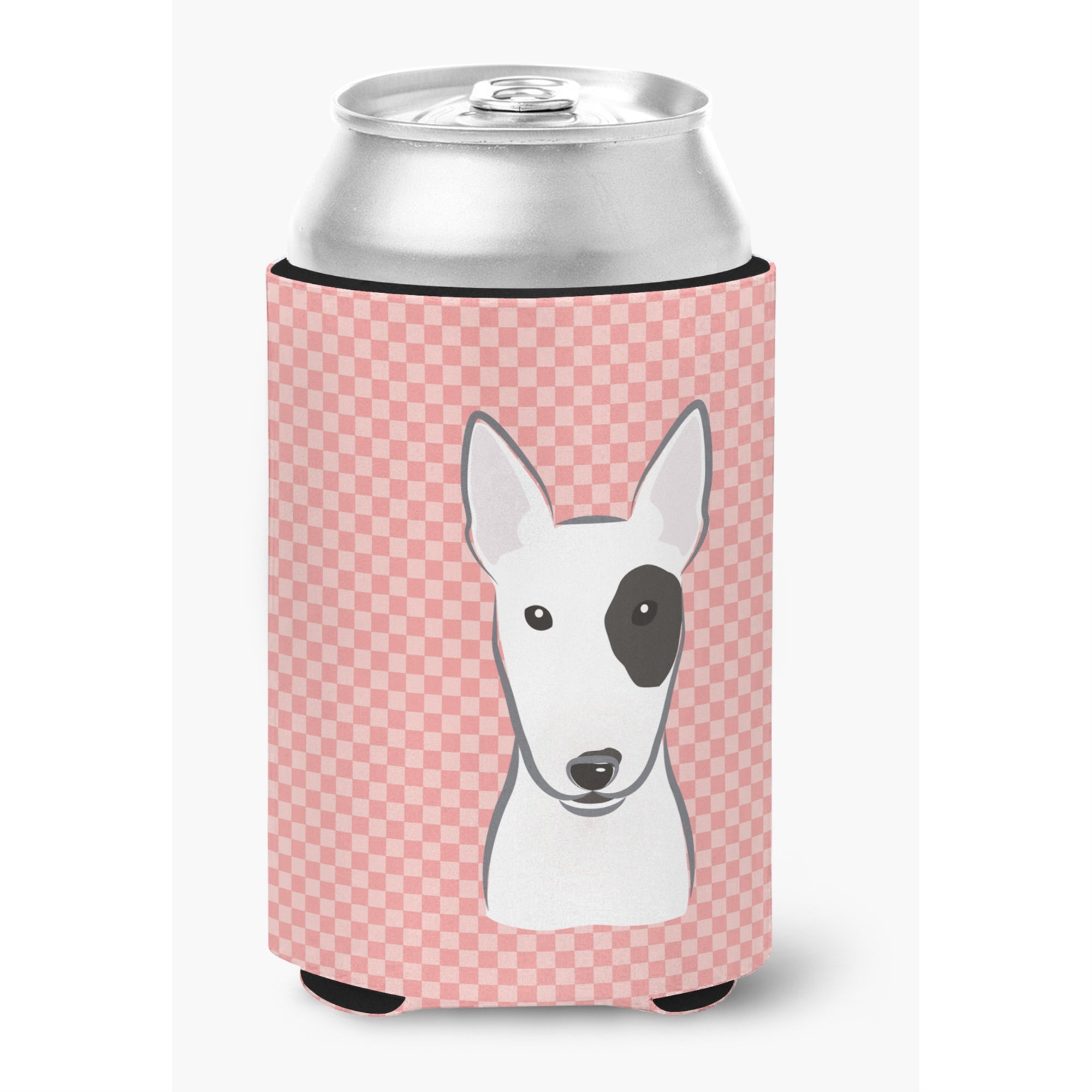 Checkerboard Pink Bull Terrier Can Or Bottle Hugger