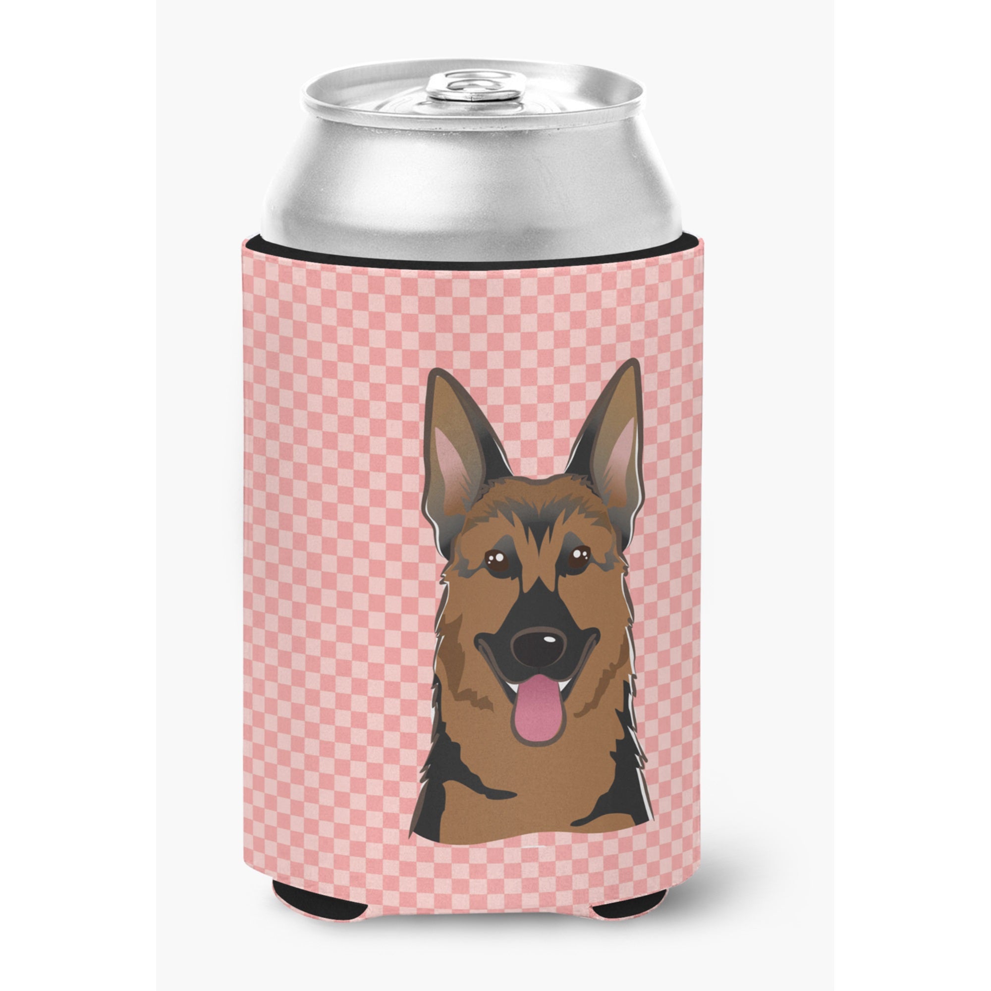 Checkerboard Pink German Shepherd Can Or Bottle Hugger