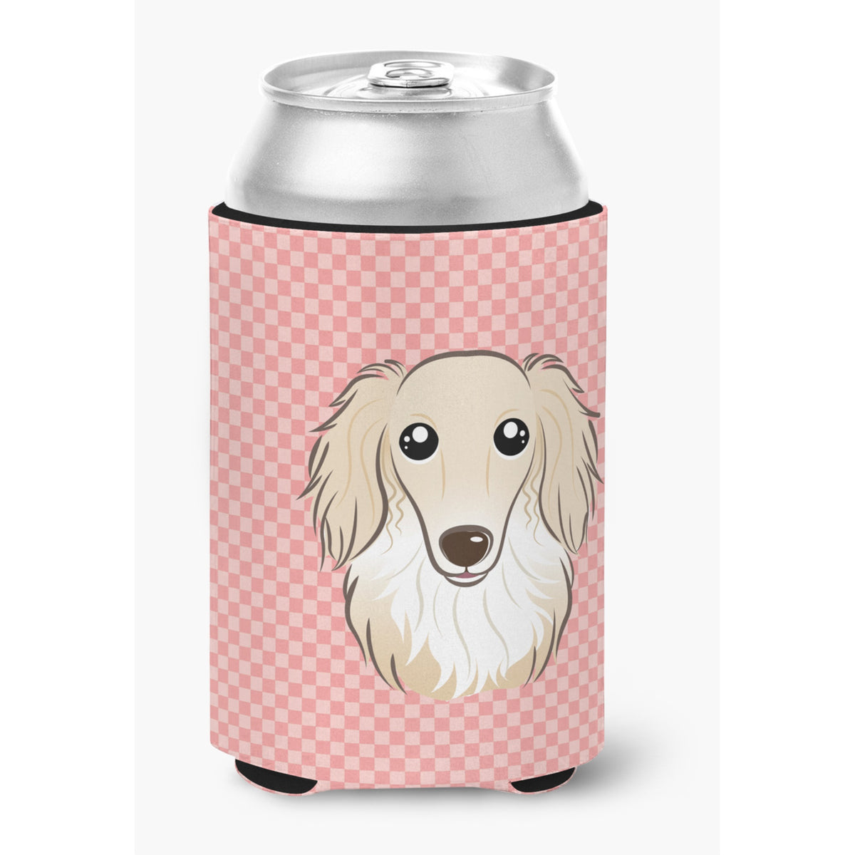 Checkerboard Pink Longhair Creme Dachshund Can Or Bottle Hugger