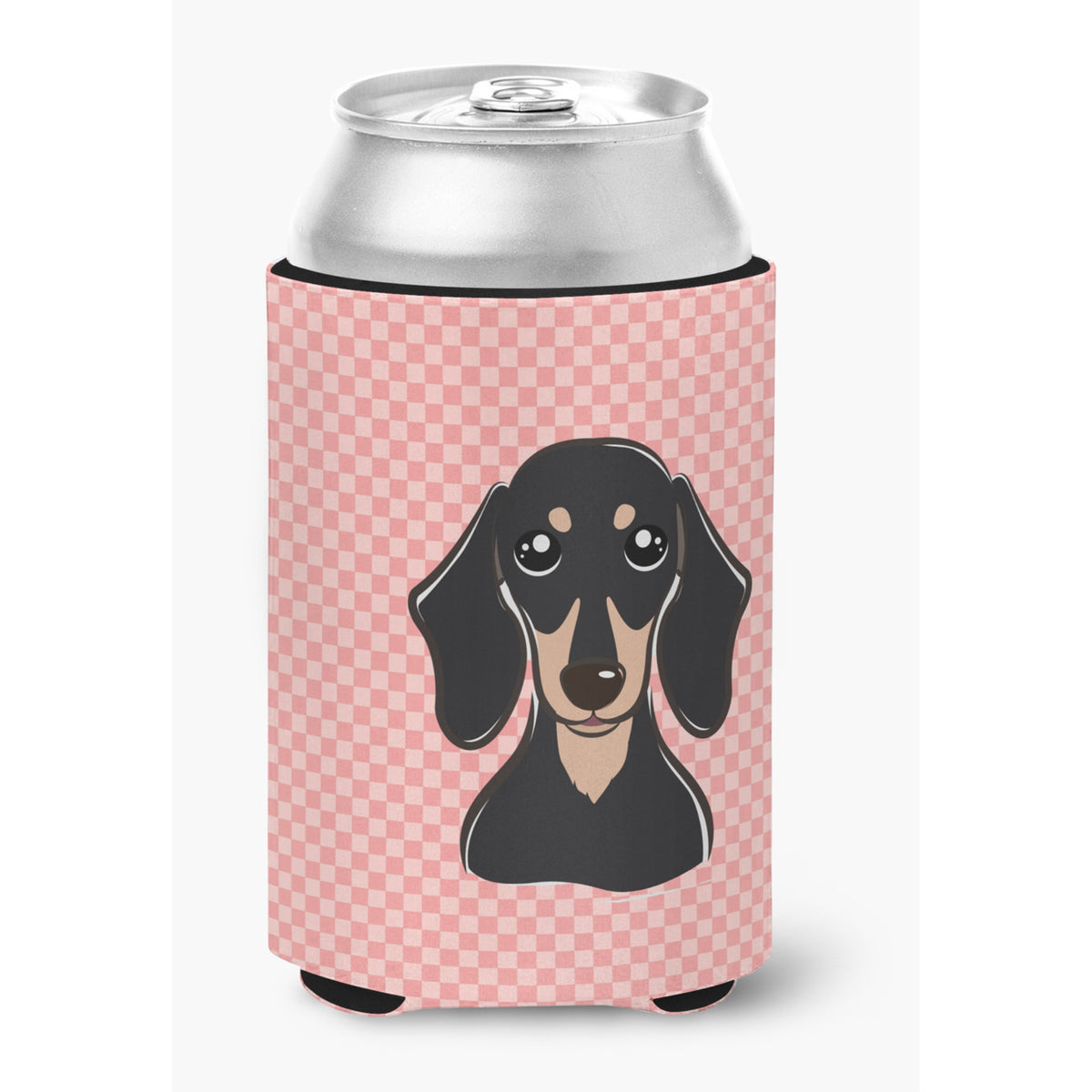 Checkerboard Pink Smooth Black And Tan Dachshund Can Or Bottle Hugger