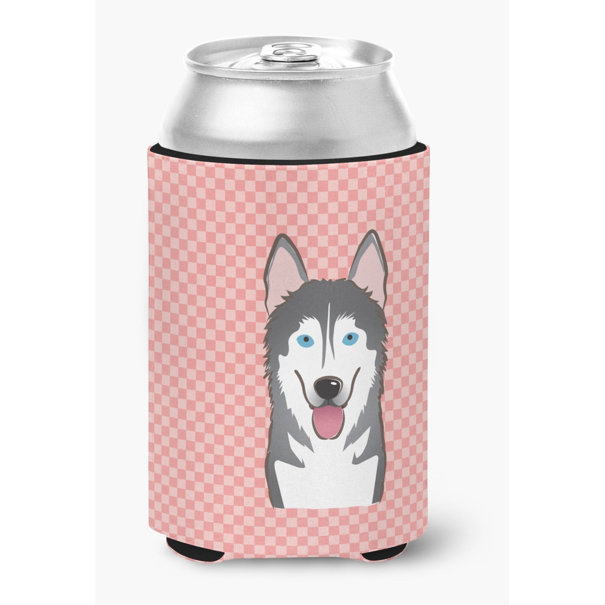 Checkerboard Pink Alaskan Malamute Can Or Bottle Hugger