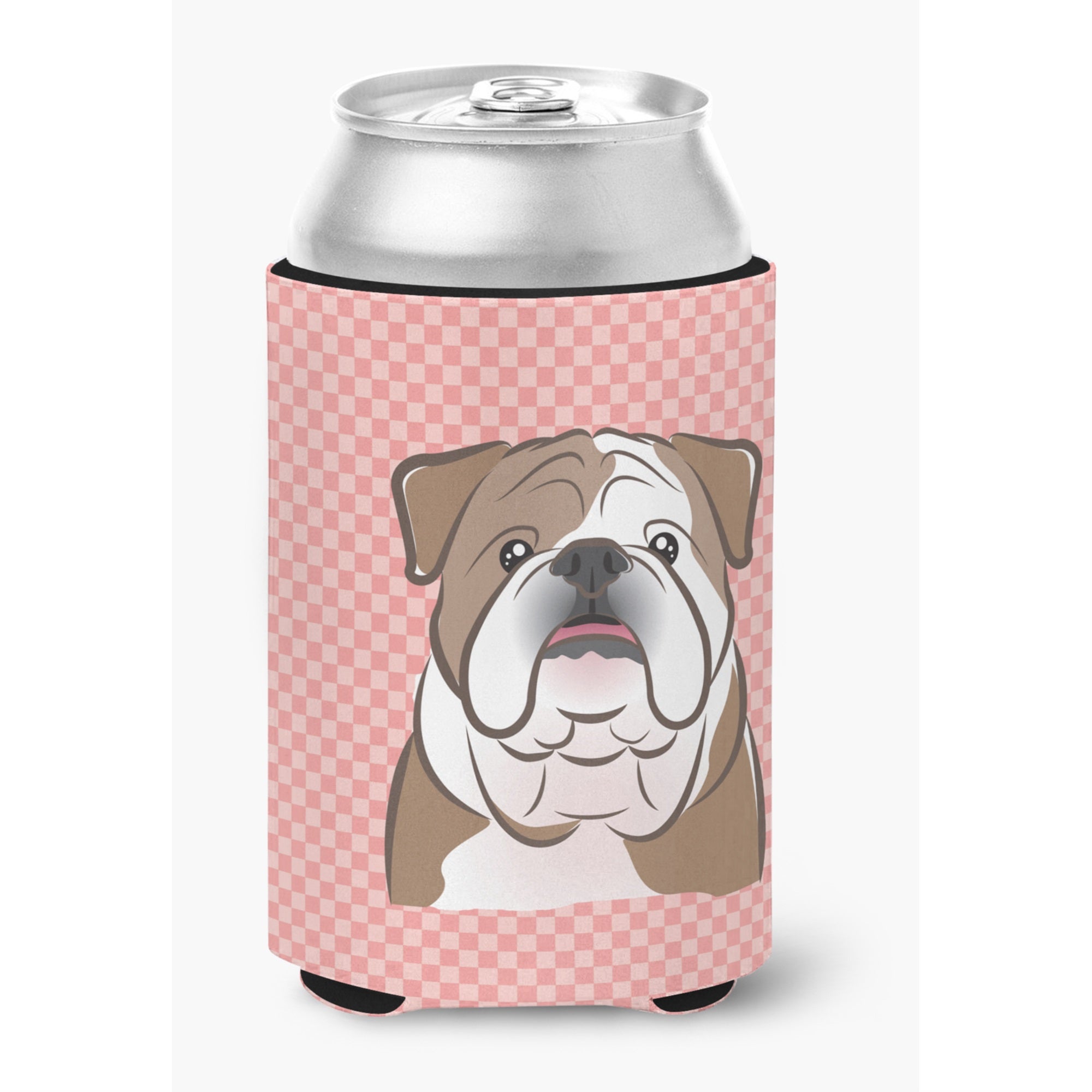 Checkerboard Pink English Bulldog  Can Or Bottle Hugger