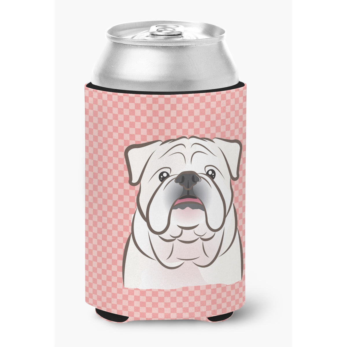 Checkerboard Pink White English Bulldog  Can Or Bottle Hugger