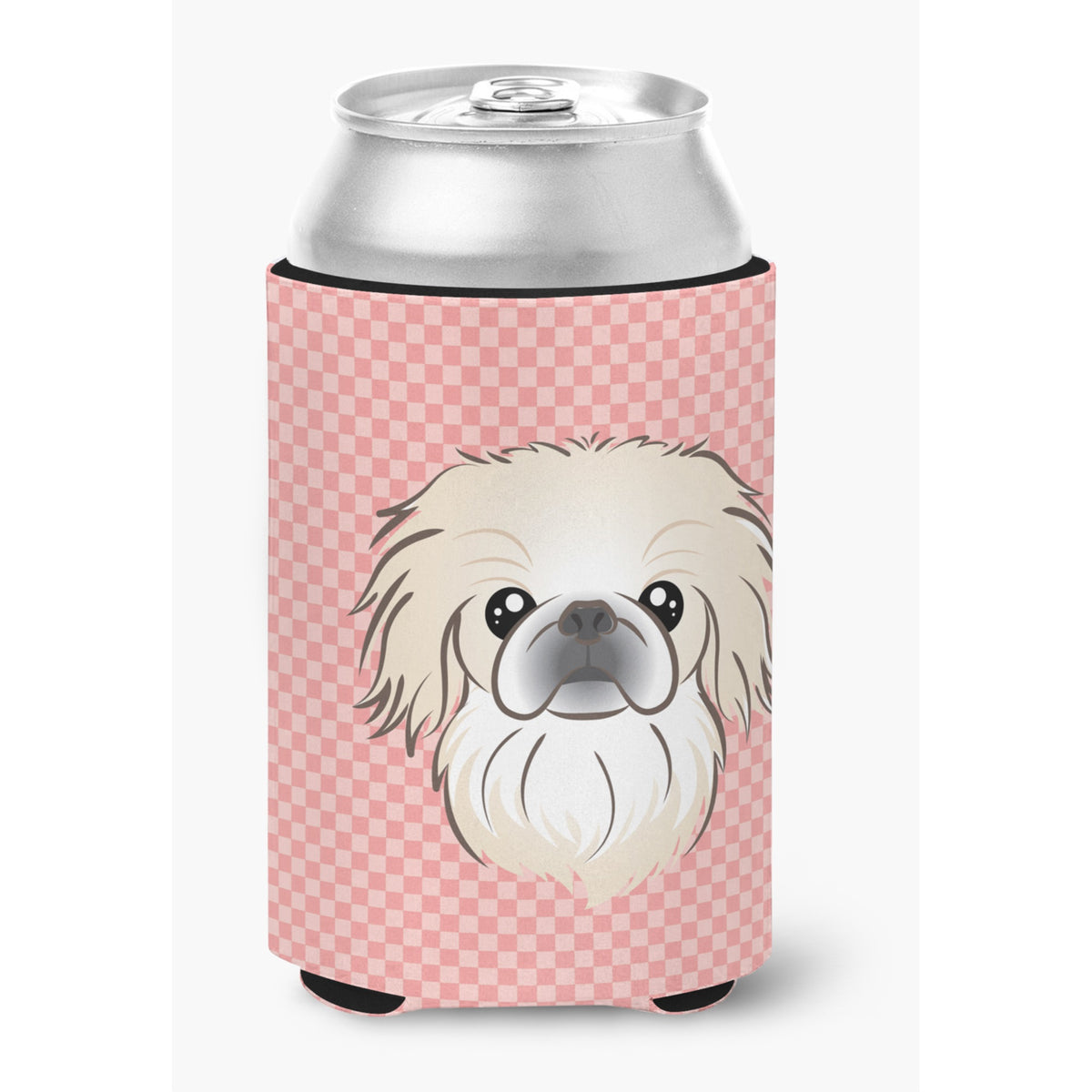 Checkerboard Pink Pekingese Can Or Bottle Hugger