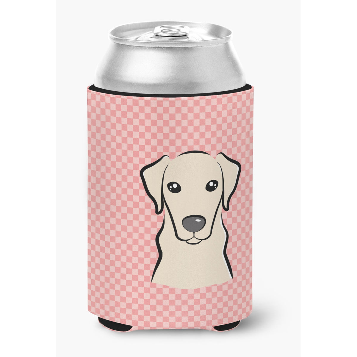 Checkerboard Pink Yellow Labrador Can Or Bottle Hugger