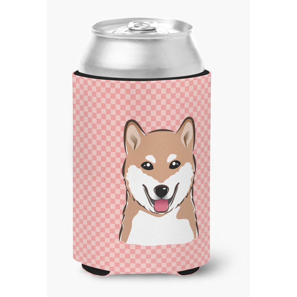 Checkerboard Pink Shiba Inu Can Or Bottle Hugger