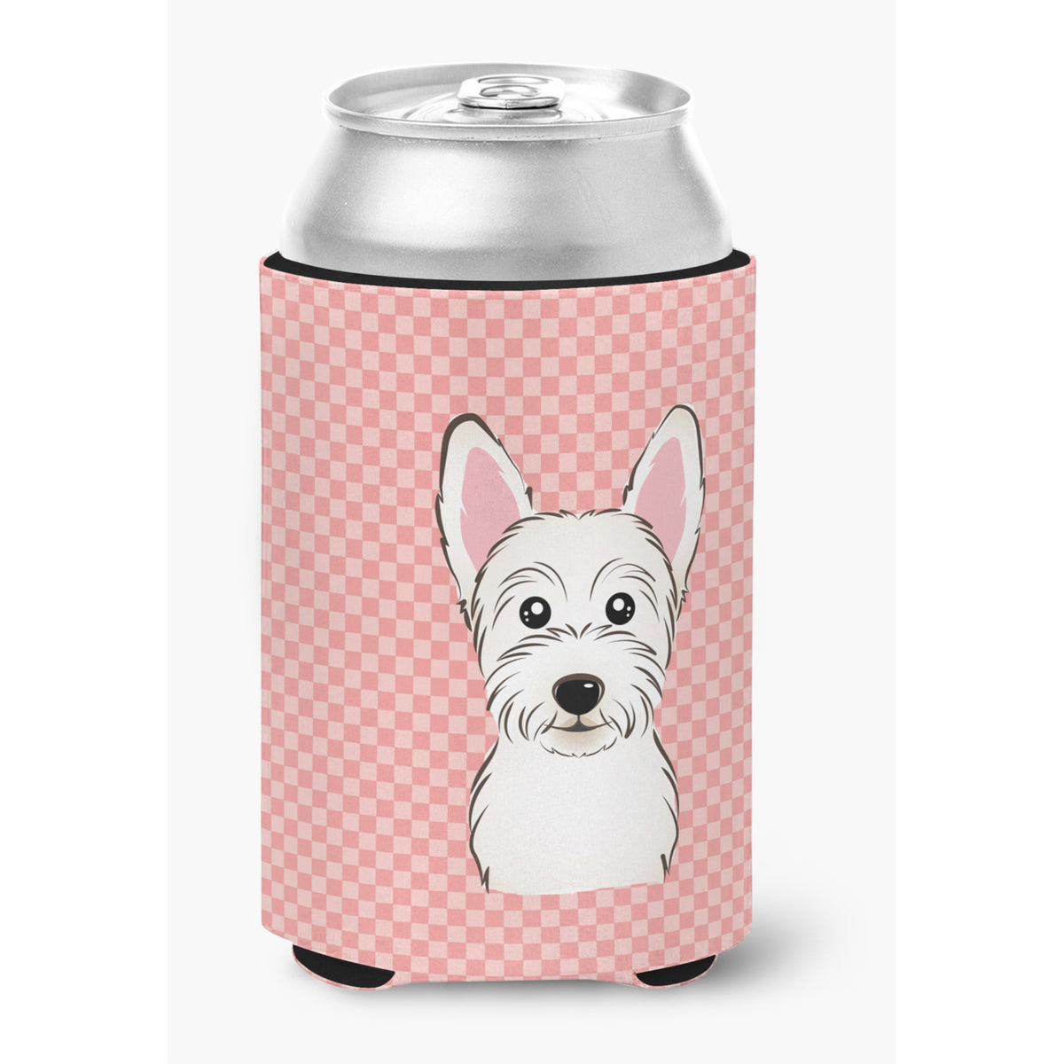 Checkerboard Pink Westie Can Or Bottle Hugger
