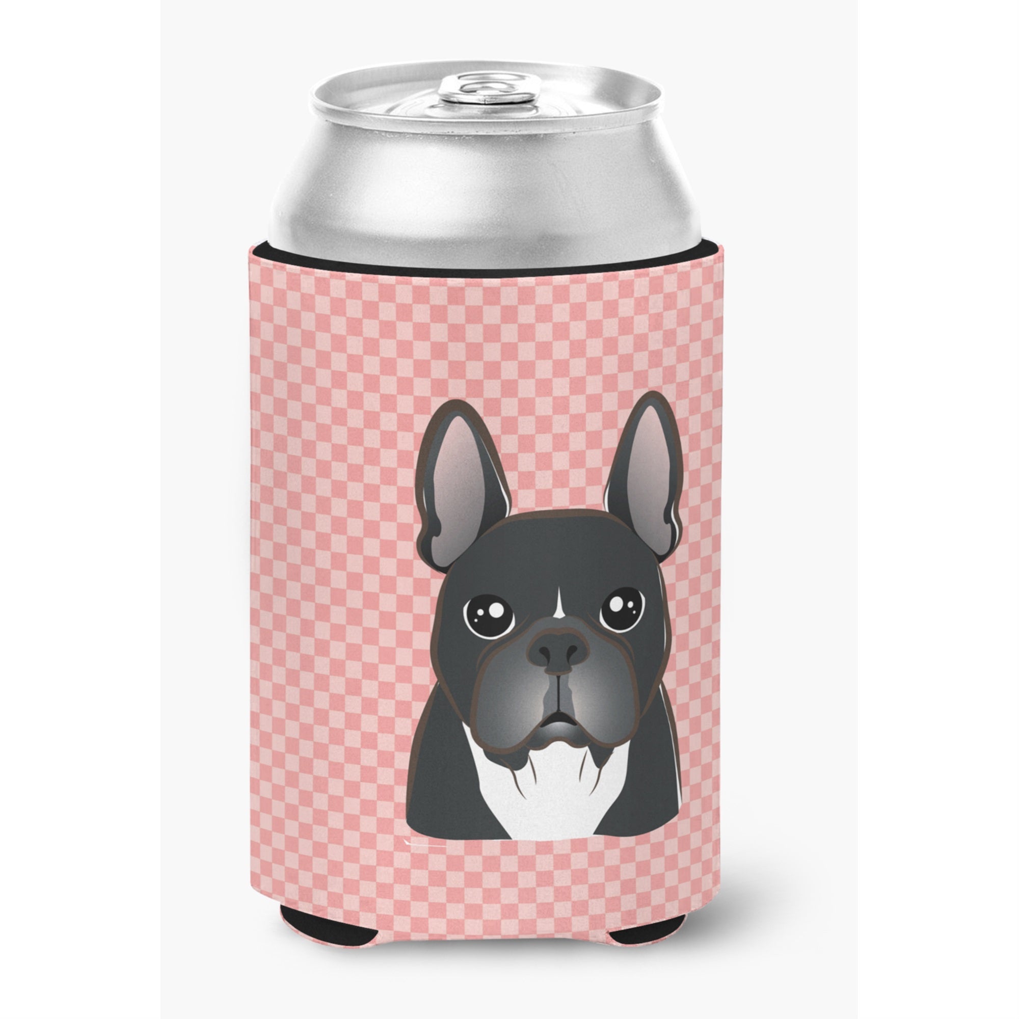 Checkerboard Pink French Bulldog Can Or Bottle Hugger