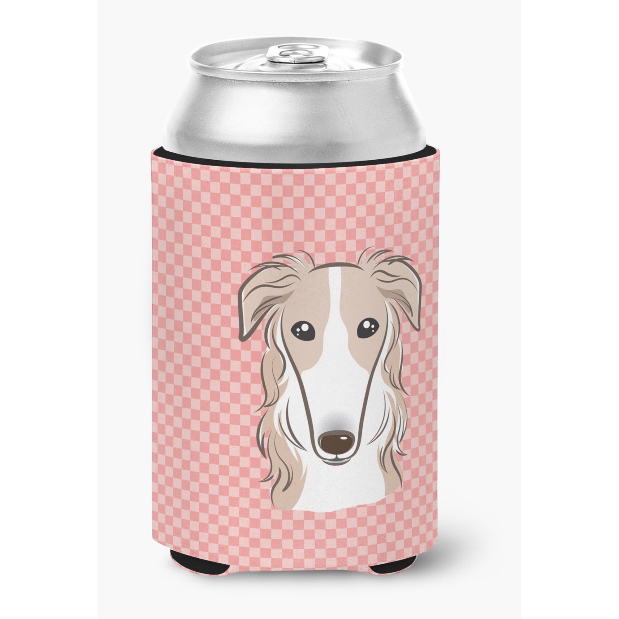 Checkerboard Pink Borzoi Can Or Bottle Hugger