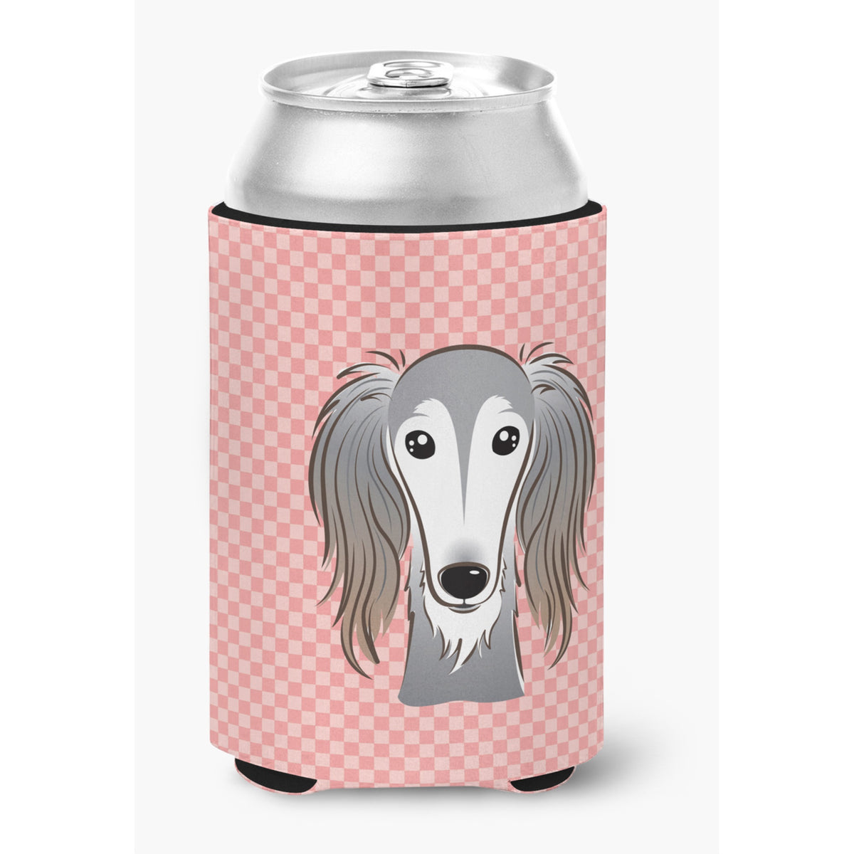 Checkerboard Pink Saluki Can Or Bottle Hugger