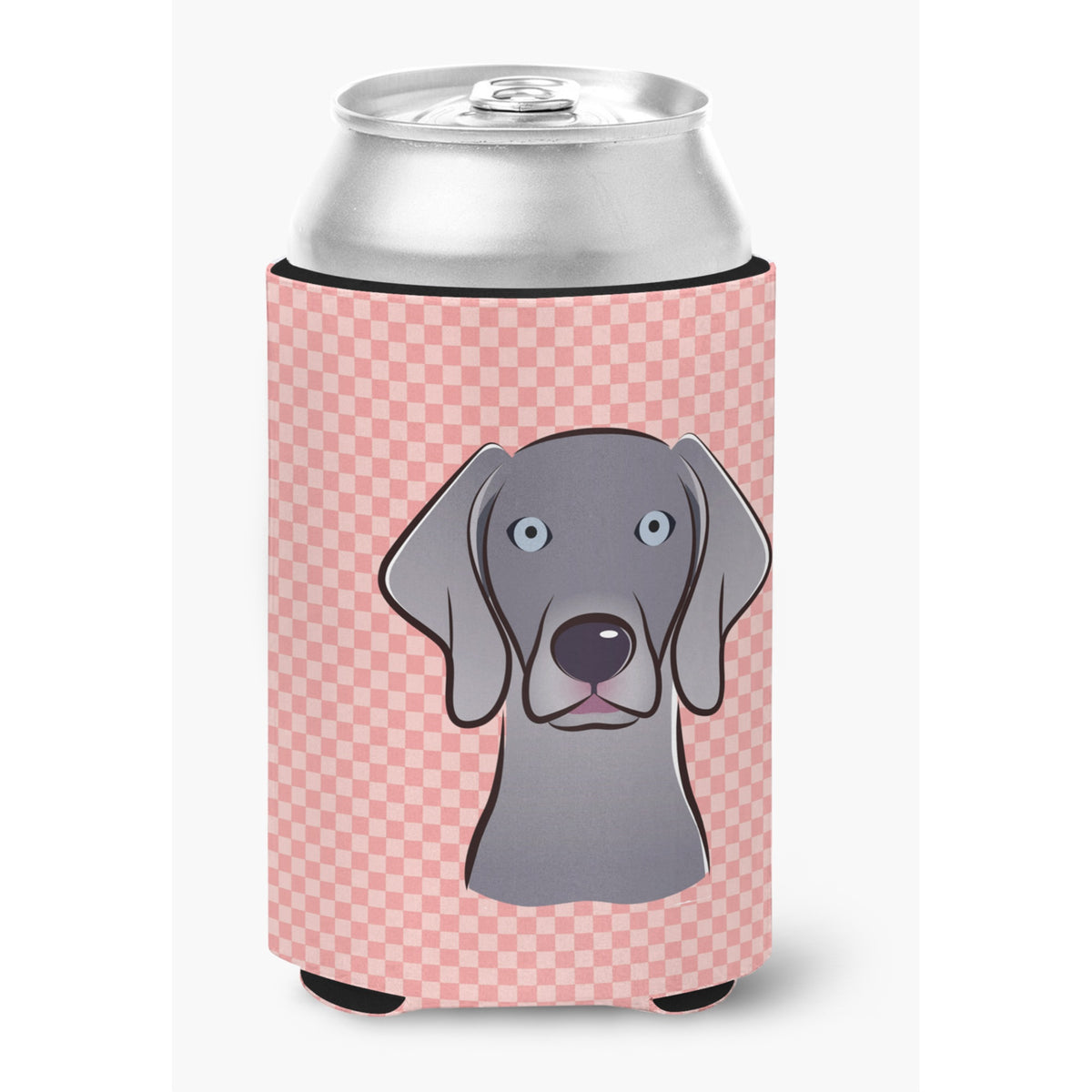 Checkerboard Pink  Weimaraner Can Or Bottle Hugger