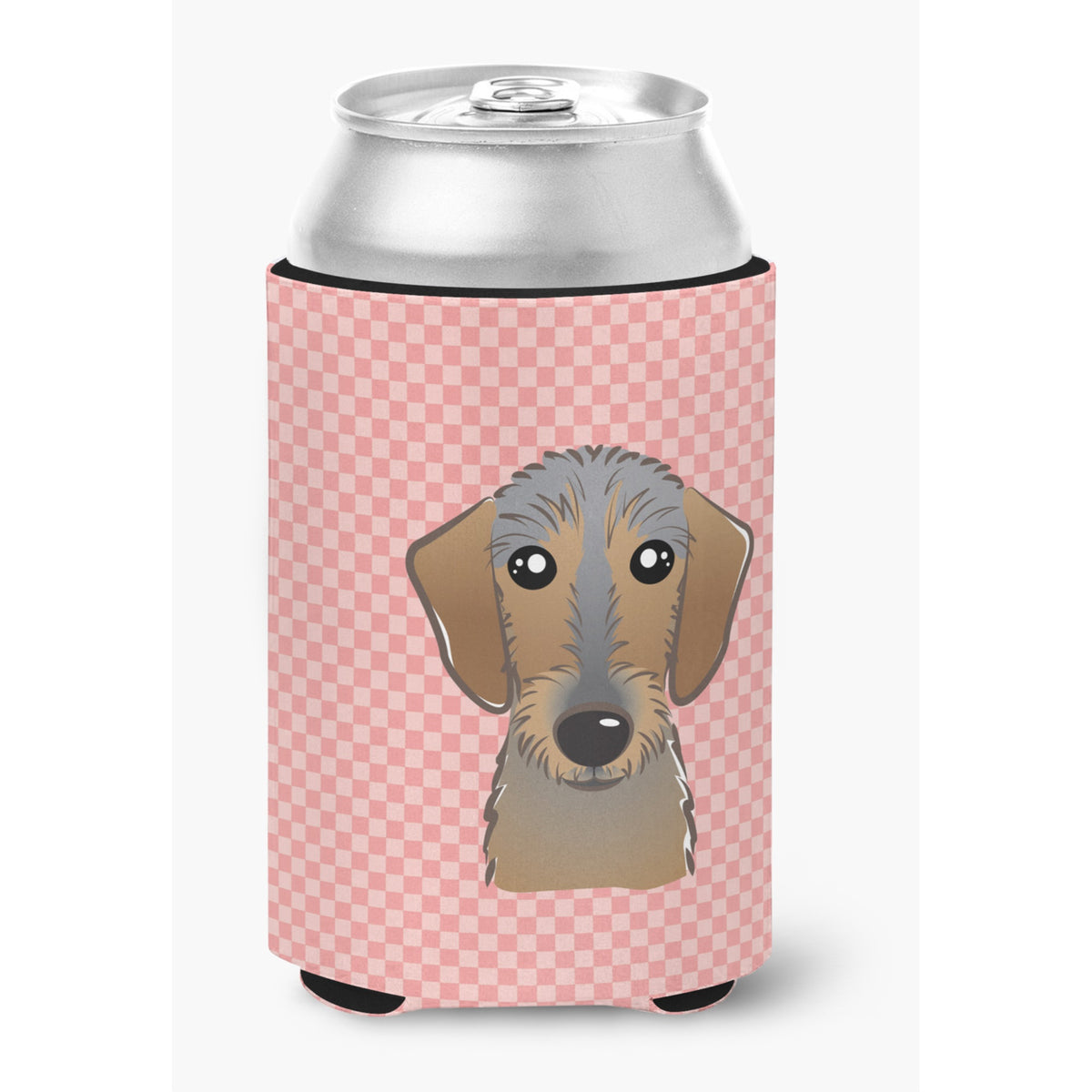 Checkerboard Pink Wirehaired Dachshund Can Or Bottle Hugger